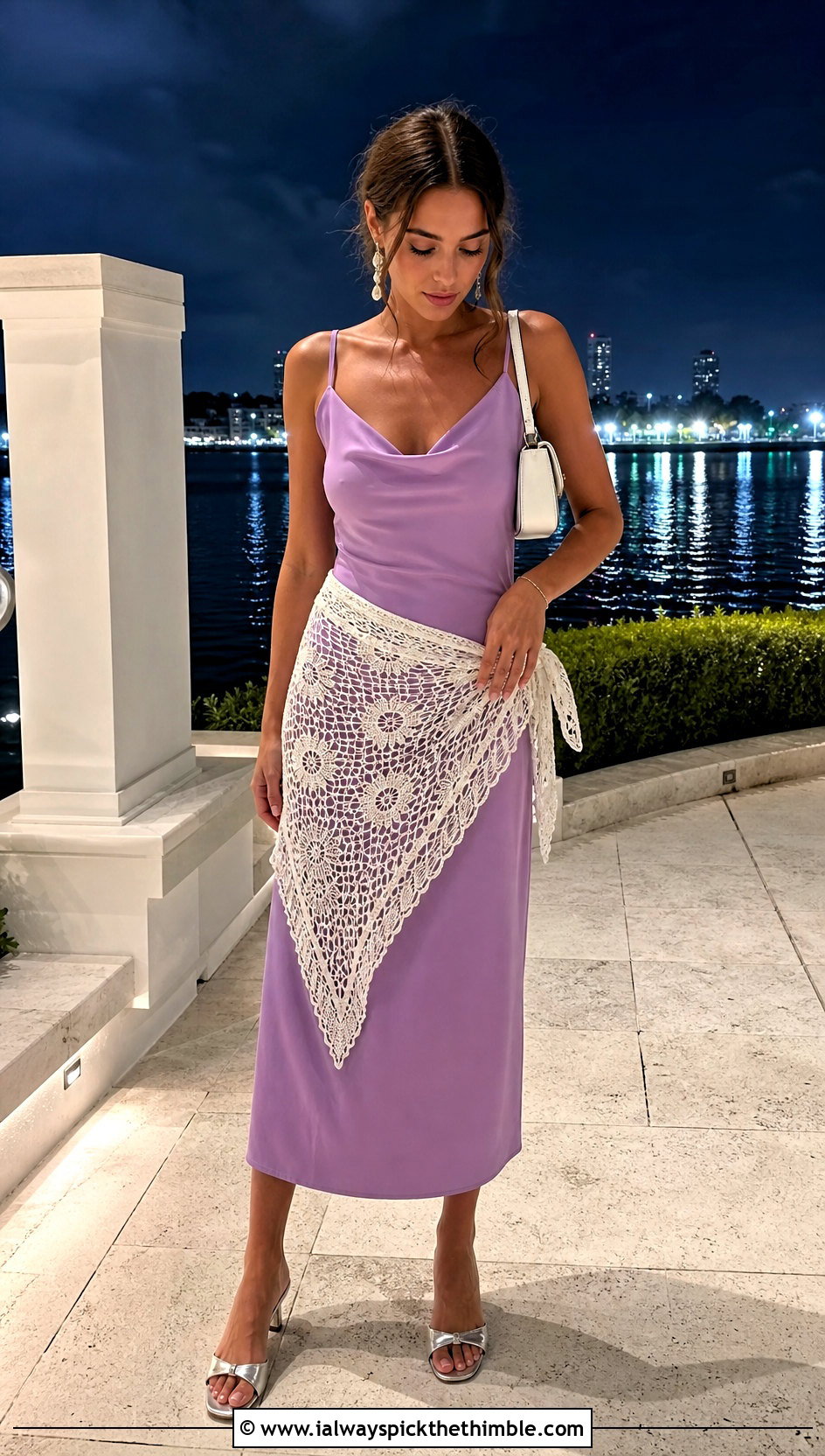 White Triangle Lace Crochet Sarong With Slip Dress - 15 White Crochet Sarong outfit ideas