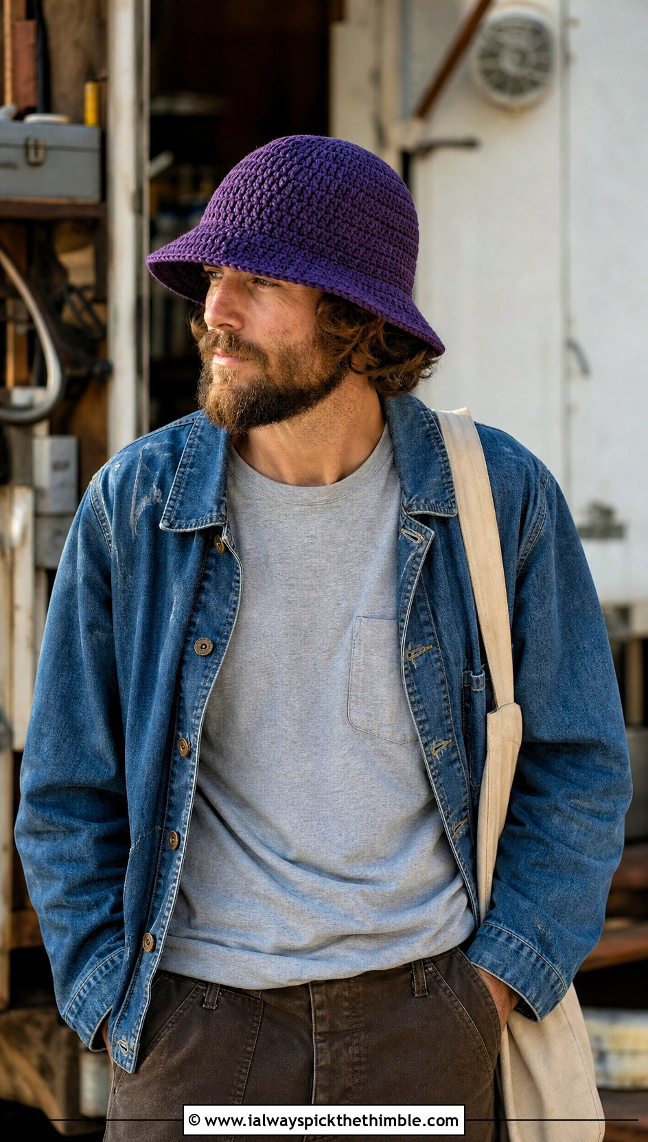 Wide Brim Crochet Bucket Hat With Denim Workwear - 15 Crochet Mens Bucket Hat outfit ideas