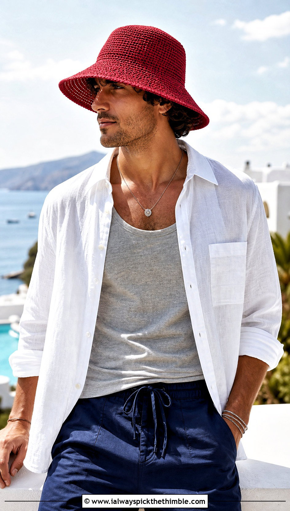 Wide Brim Crochet Bucket Hat With Linen Shirt And Shorts - 20 men's crochet hats outfit ideas