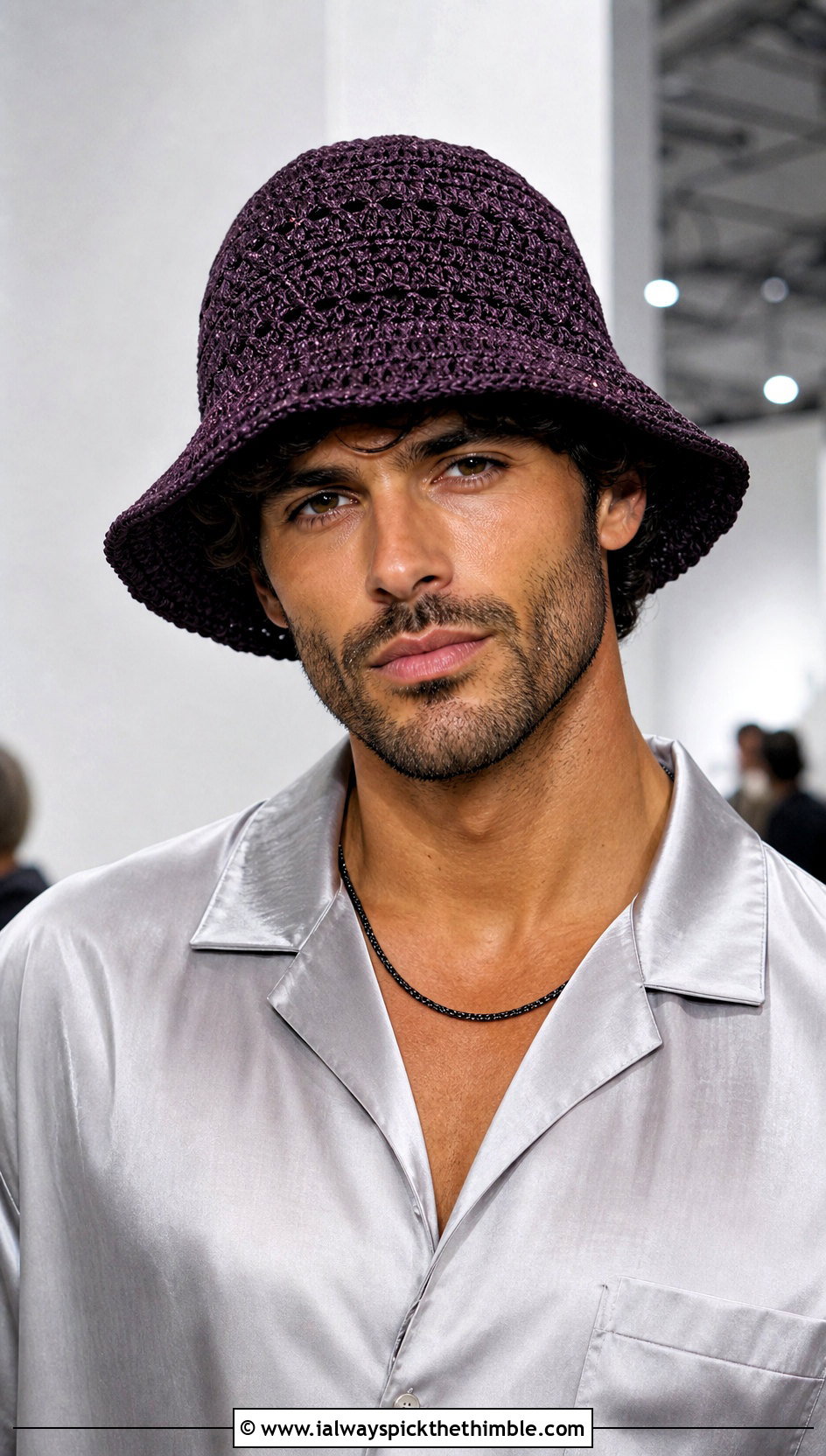 Wide Brim Crochet Bucket Hat With Satin Shirt And Black Pants - 15 mens crochet bucket hat outfit ideas