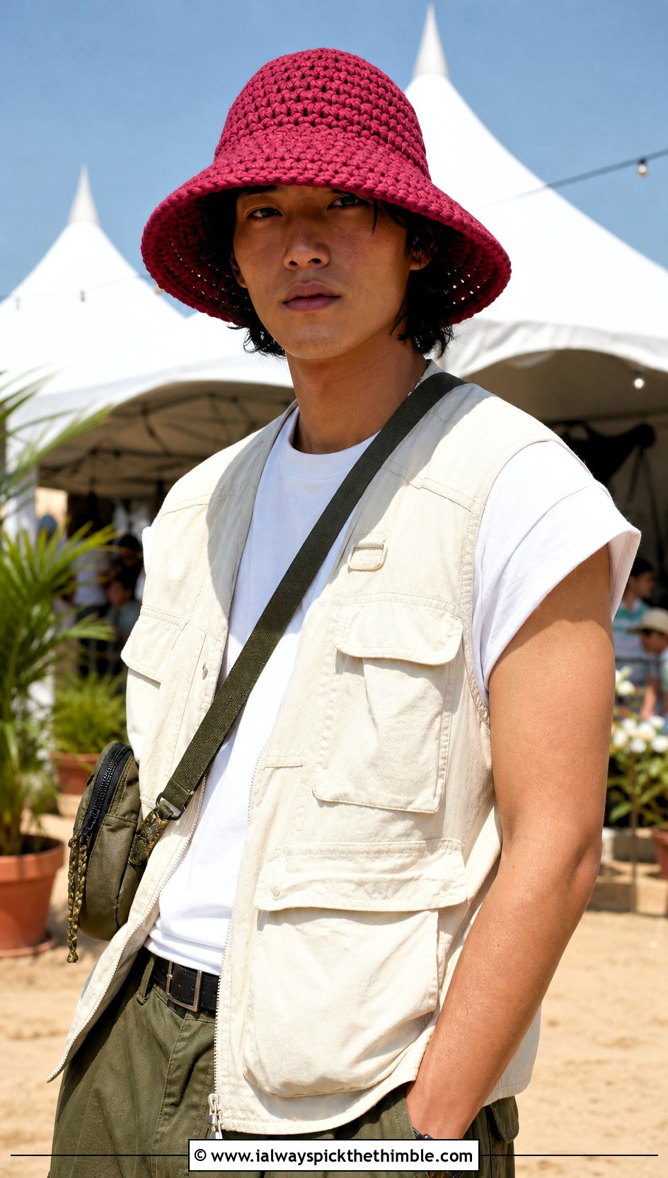 Wide Brim Crochet Bucket Hat With Utility Outfit - 25 crochet hat for man outfit ideas