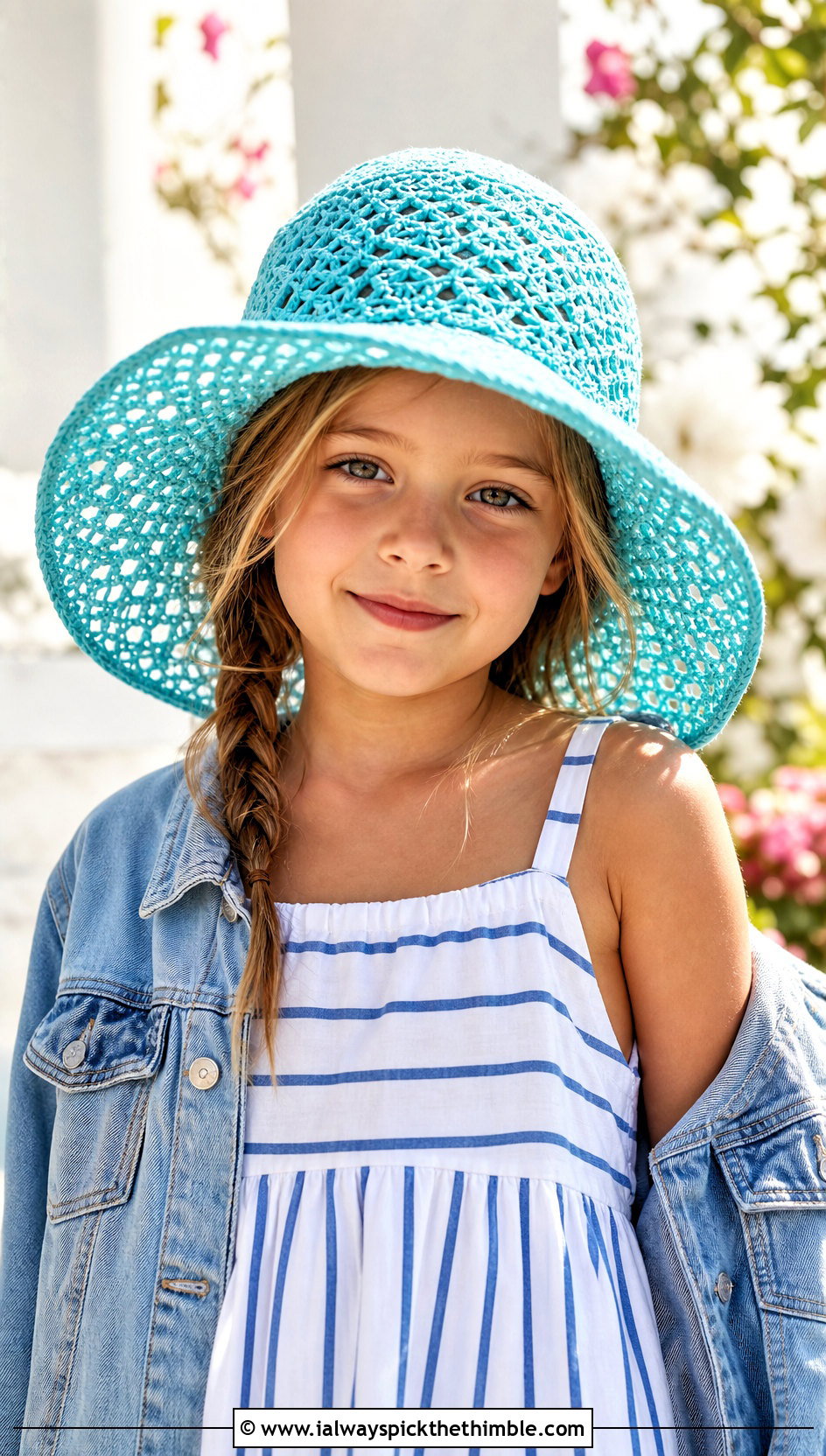 Wide Brim Crochet Childs Sun Hat With Cotton Dress - 20 crochet childs hat outfit ideas