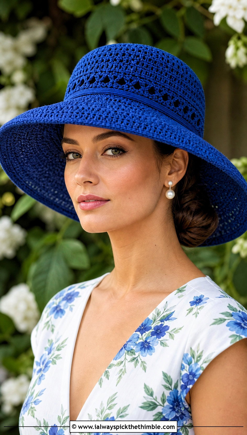 Wide Brim Crochet Derby Hat With Floral Midi Dress - 20 Crochet Derby Hat outfit ideas