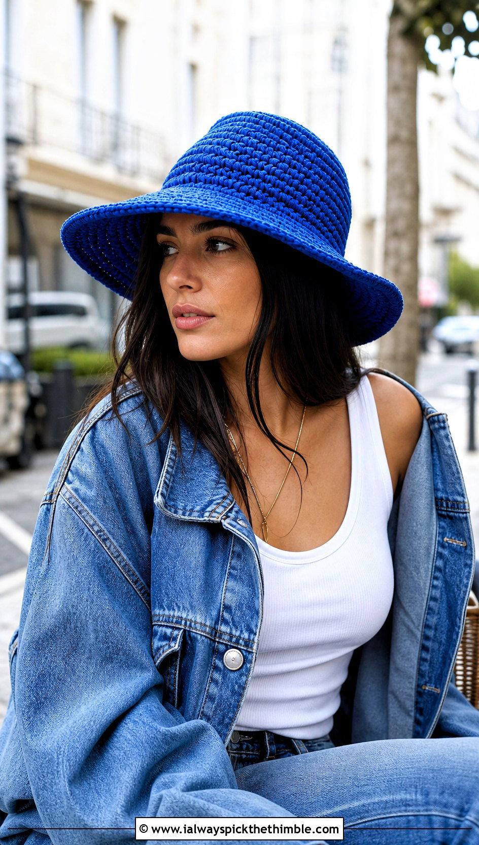 Wide Brim Crochet Fedora Hat With Denim Jacket - 20 crochet fedora hat outfit ideas