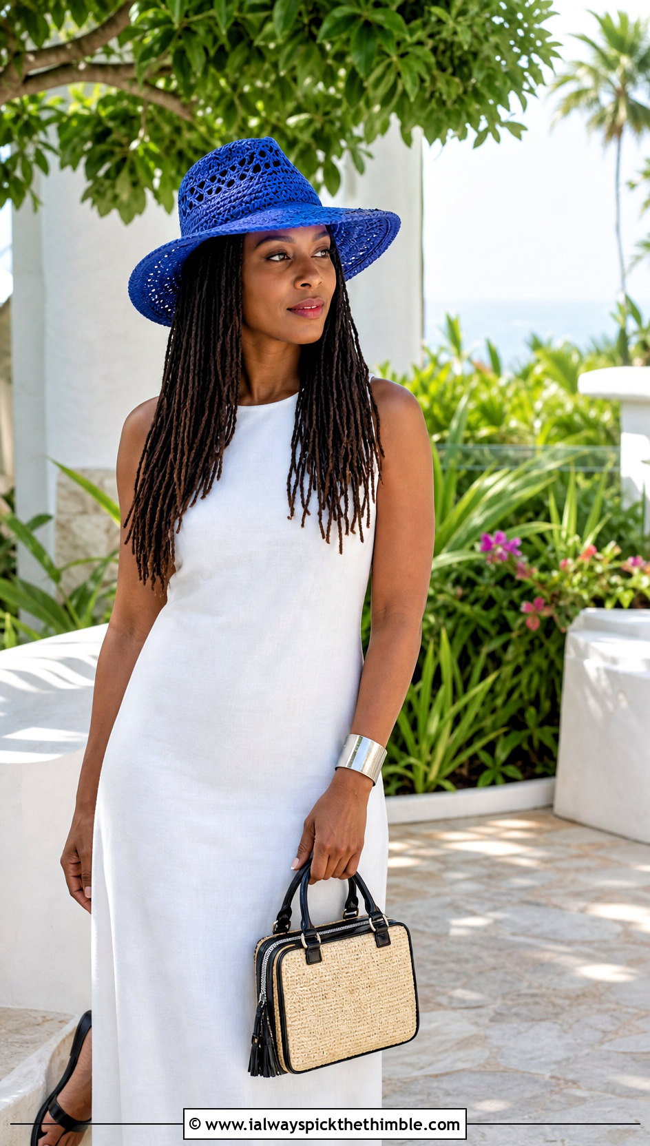 Wide Brim Crochet Fedora With Maxi Dress - 20 crochet hats black women outfit ideas
