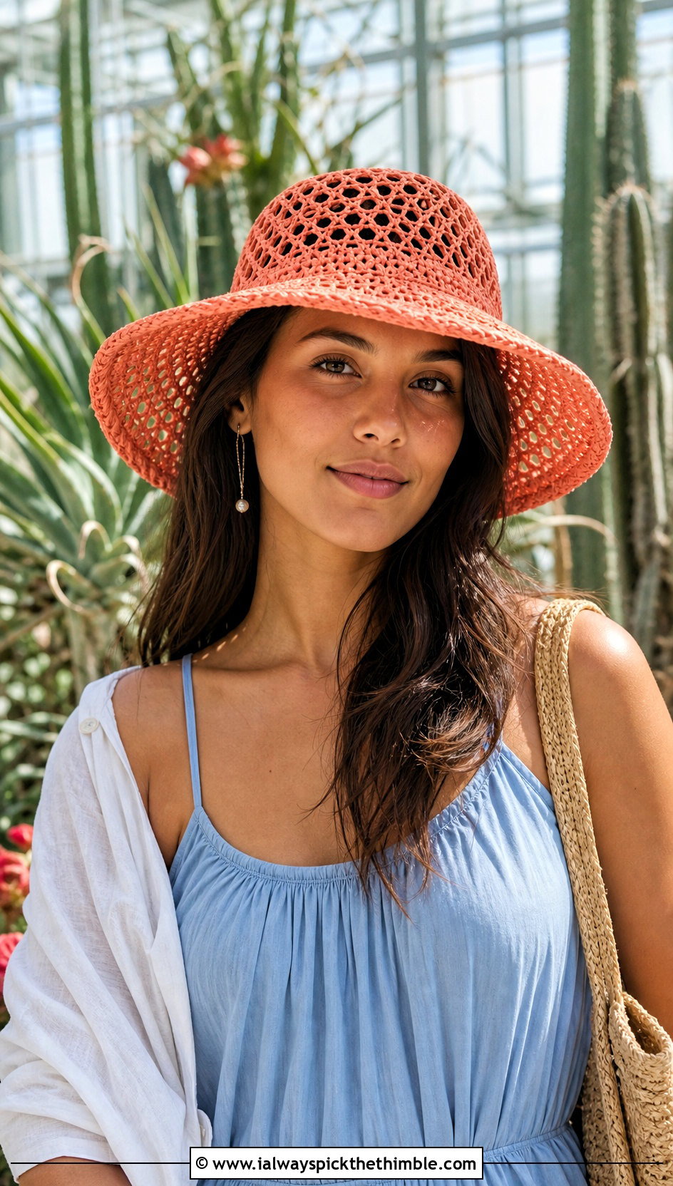 Wide Brim Crochet Mesh Bucket Hat With Maxi Dress - 20 crochet mesh bucket hat outfit ideas