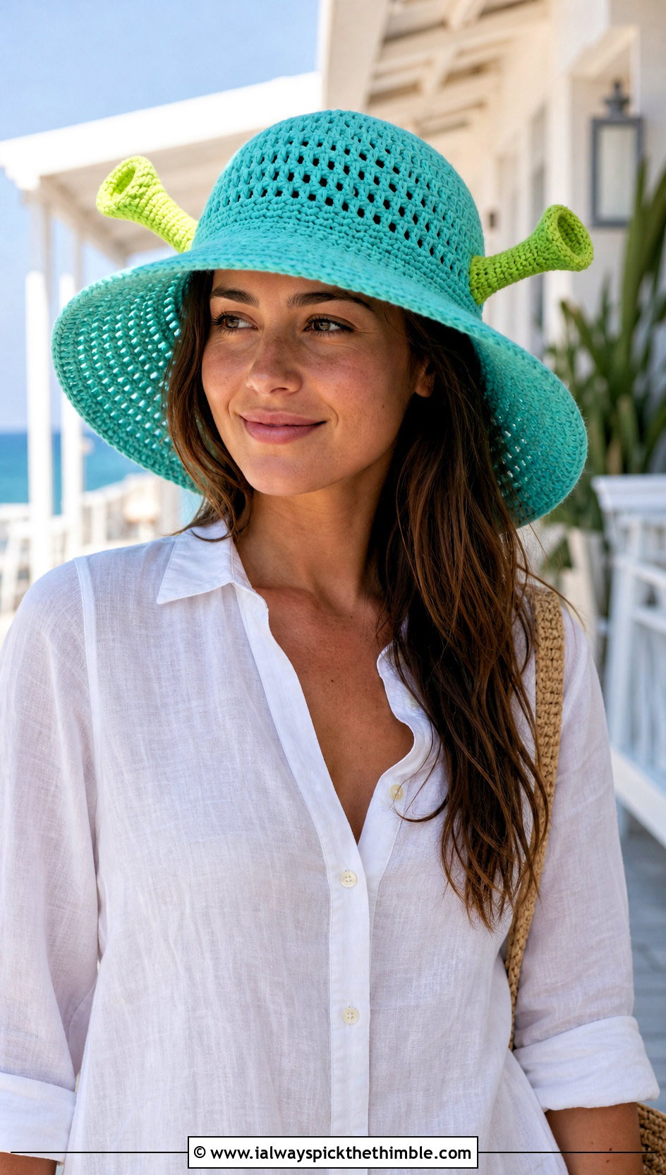 Wide Brim Crochet Shrek Sun Hat With Linen Set - 25 crochet shrek hat outfit ideas