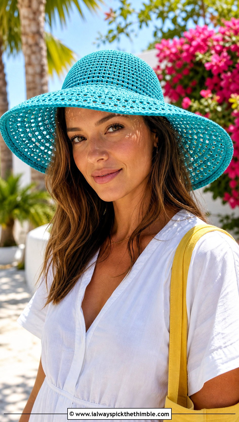 Wide Brim Crochet Sun Beanie With Vacation Outfit - 15 Brimmed Crochet Beanie outfit ideas