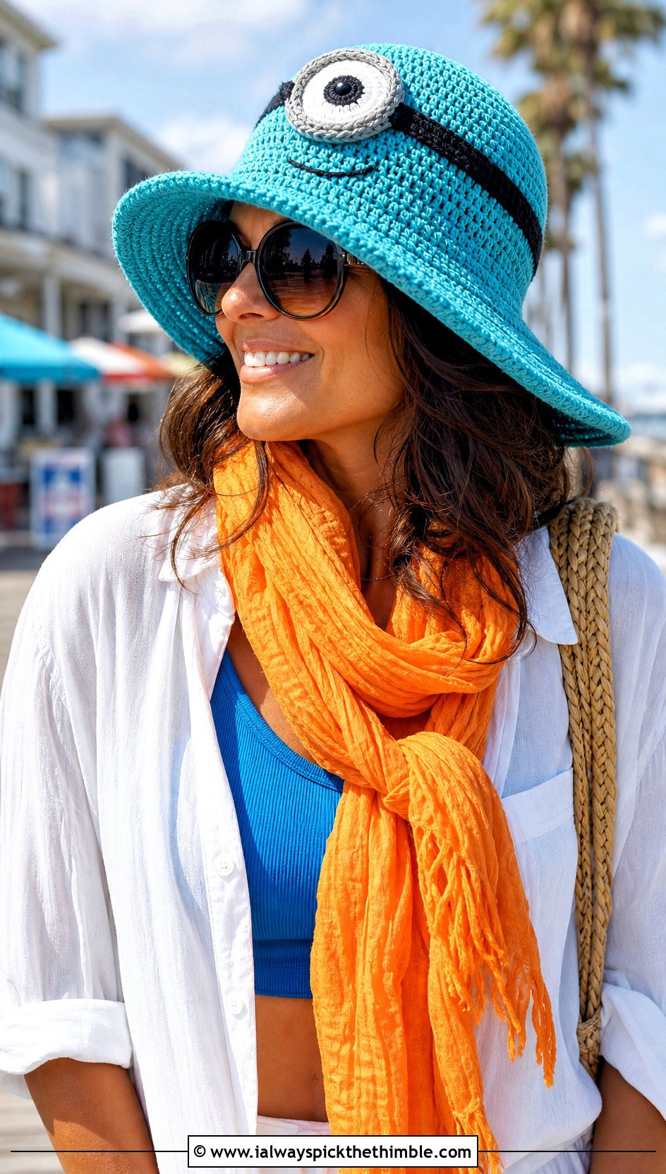 Wide Brim Crochet Sun Hat And Lightweight Scarf With Linen Set - 15 minion-themed crochet hat and scarf outfit ideas