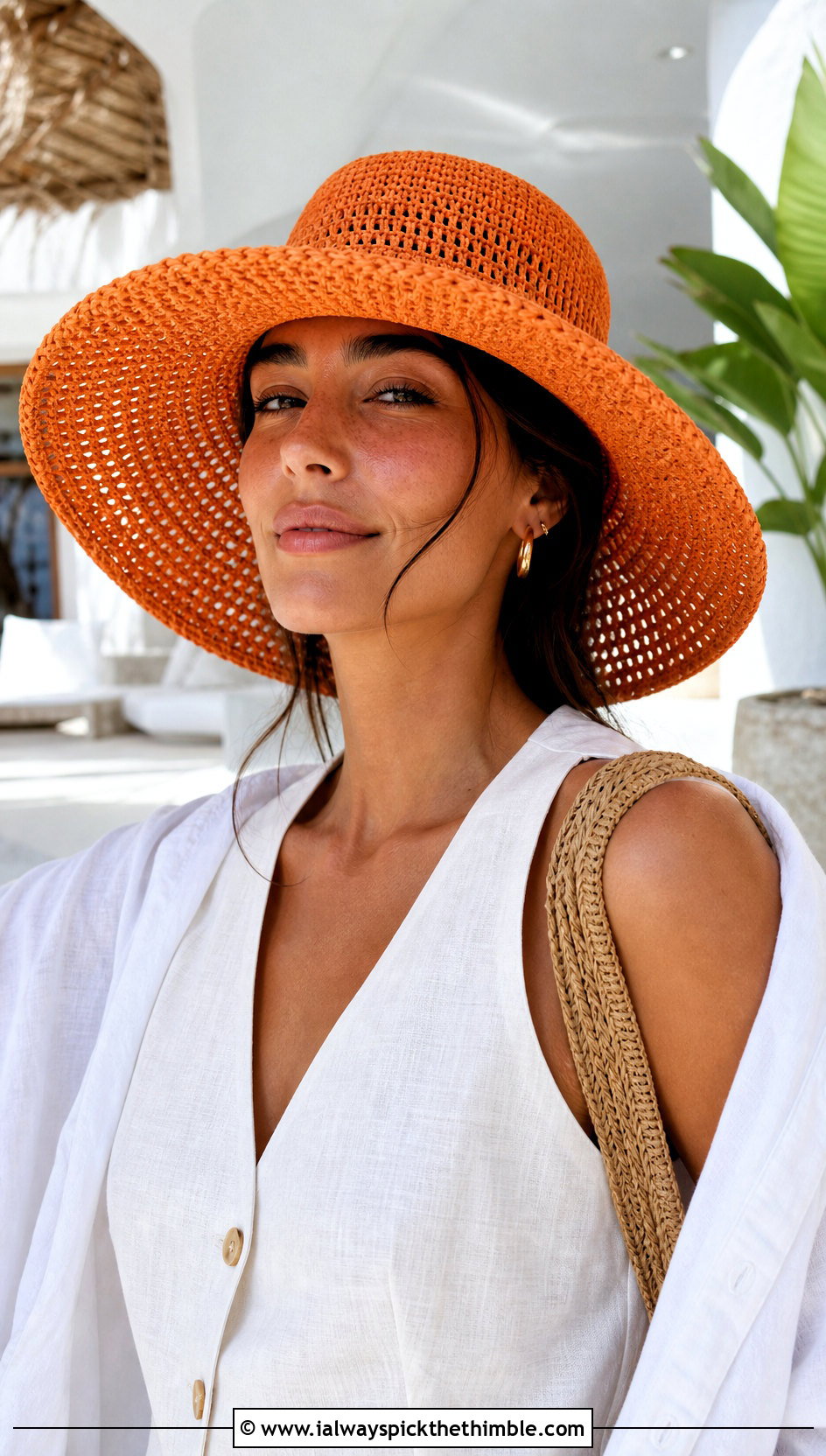Wide Brim Crochet Sun Hat With Linen Set - 15 Crocheted Womens Hats outfit ideas