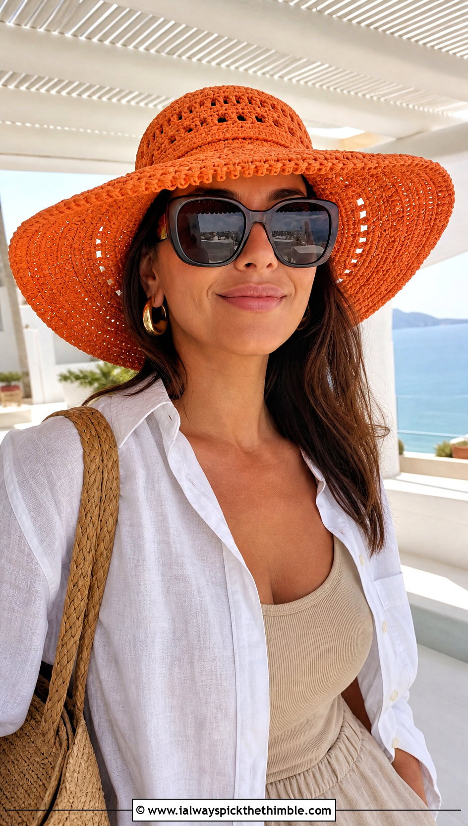 Wide Brim Crochet Sun Hat With Linen Set - 20 Cool Crochet Hat outfit ideas