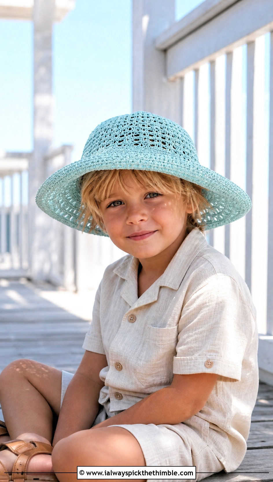 Wide Brim Crochet Sun Hat With Linen Set - 25 childrens crochet hats outfit ideas