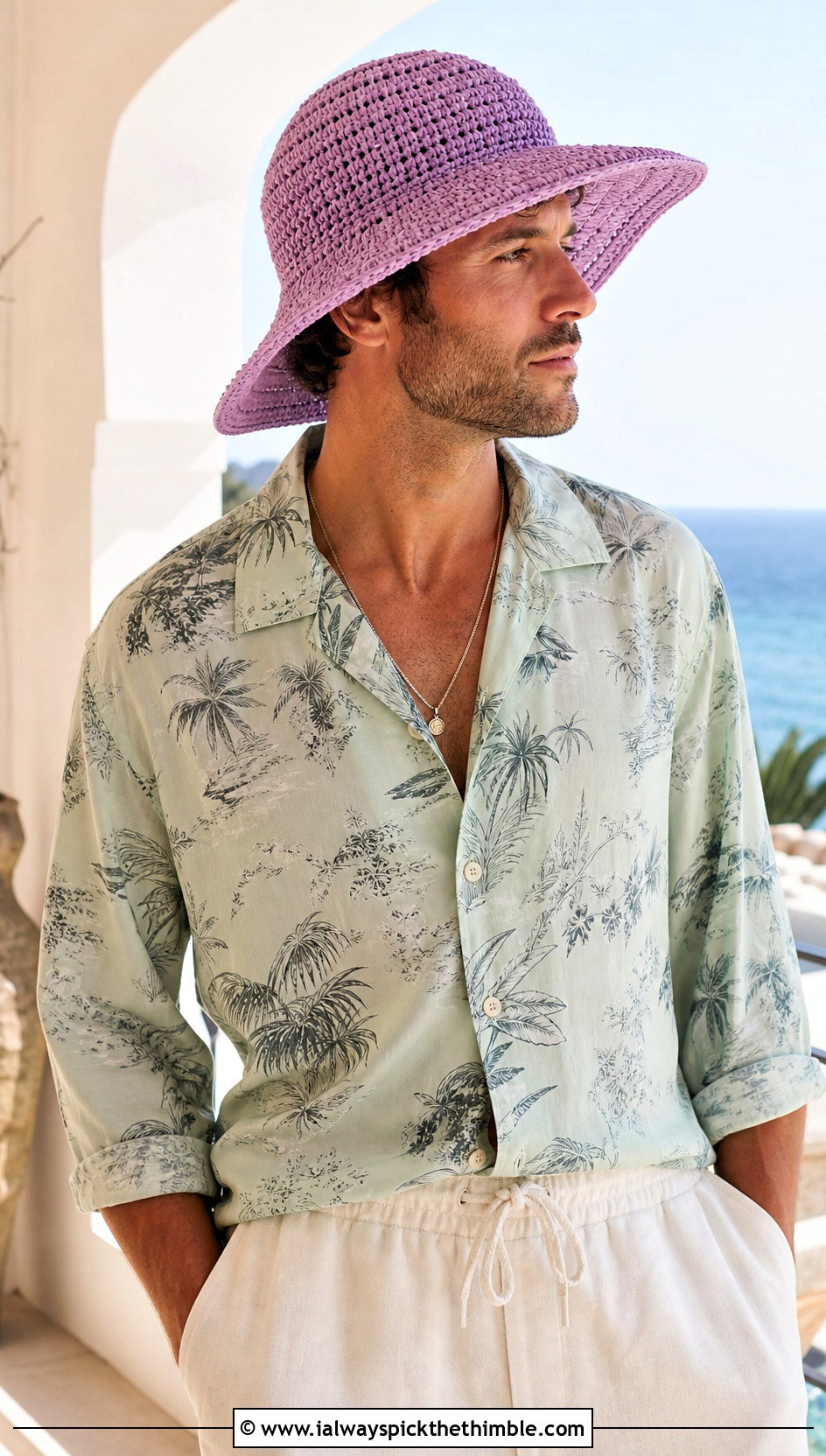 Wide Brim Crochet Sun Hat With Resort Shirt - 25 crochet hat men outfit ideas
