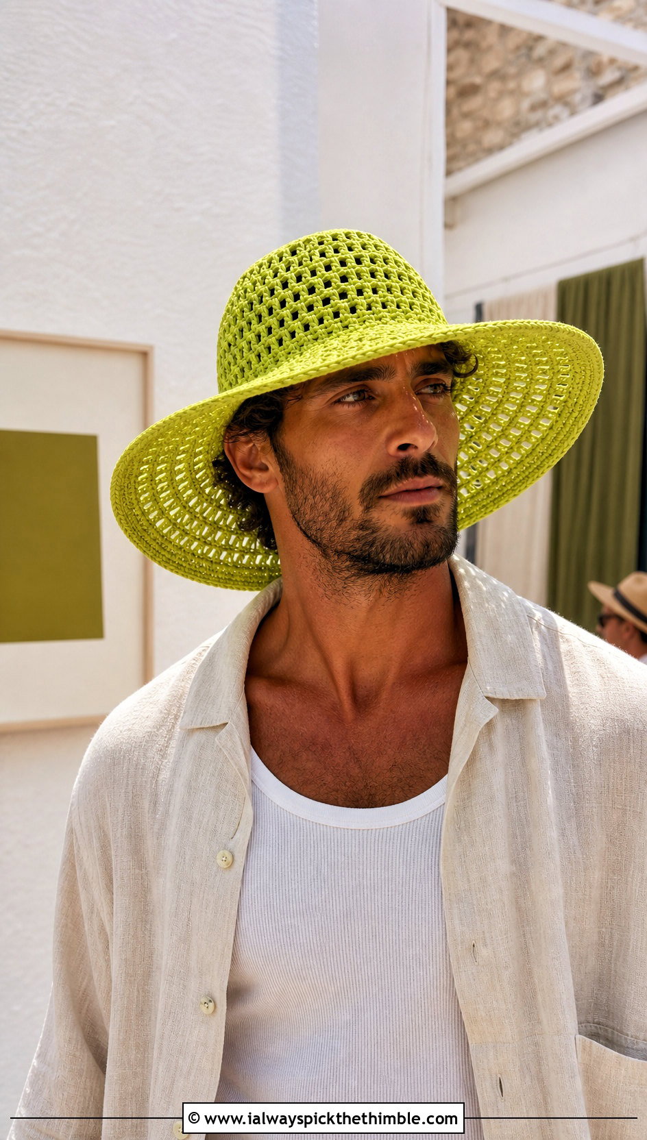 Wide Brim Crochet Sun Hat With Tank Top - 25 mens crochet hat outfit ideas