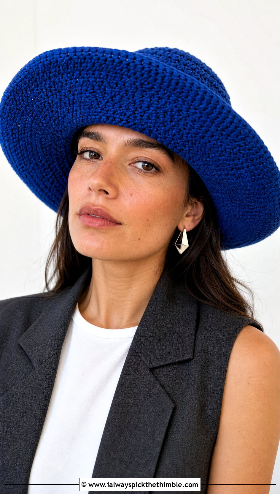 Wide Brim Crochet Toadstool Hat With Tailored Trousers - 15 Crochet Toadstool Hat outfit ideas