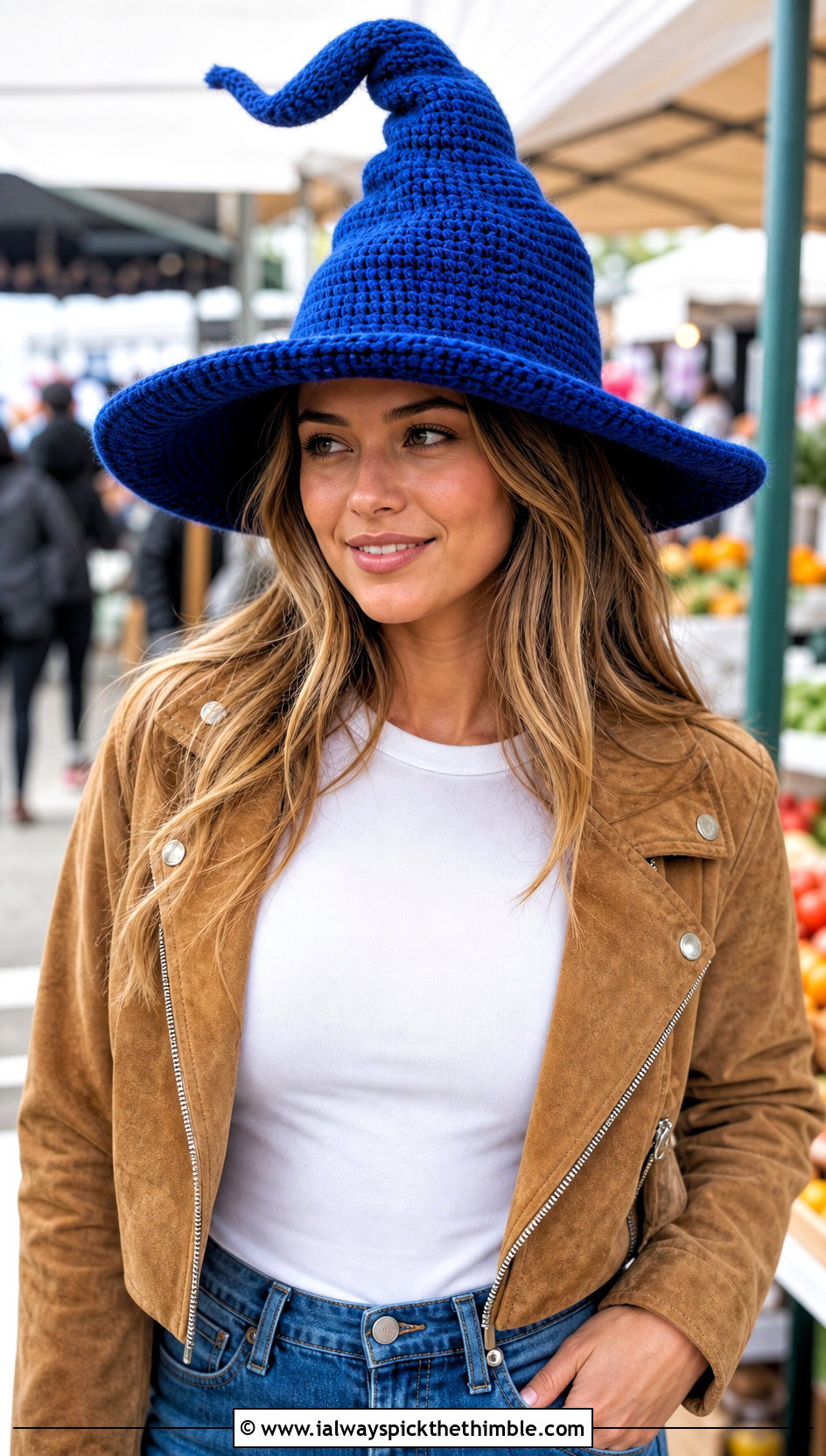 Wide Brim Crochet Twisted Witch Hat With Jeans - 20 crochet twisted witch hat outfit ideas
