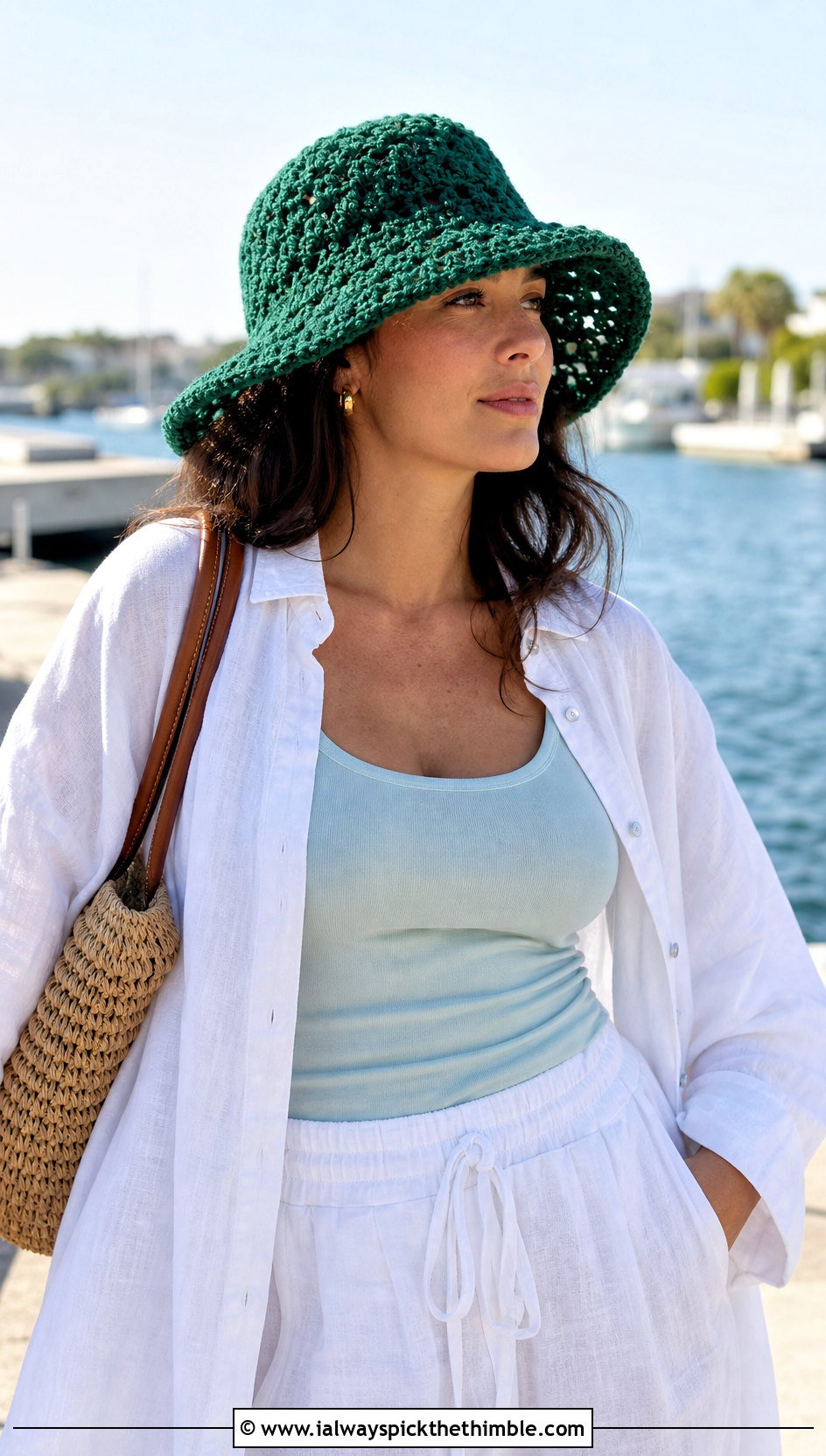 Wide Brim Fuzzy Crochet Bucket Hat With Linen Set - 20 fuzzy crochet bucket hat outfit ideas