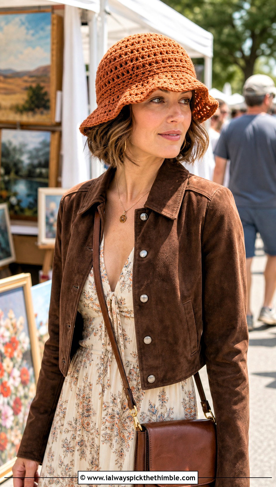 Wide Brim Gatsby Crochet Cloche Hat With Maxi Dress And Suede Jacket - 15 Gatsby Crochet Hat outfit ideas