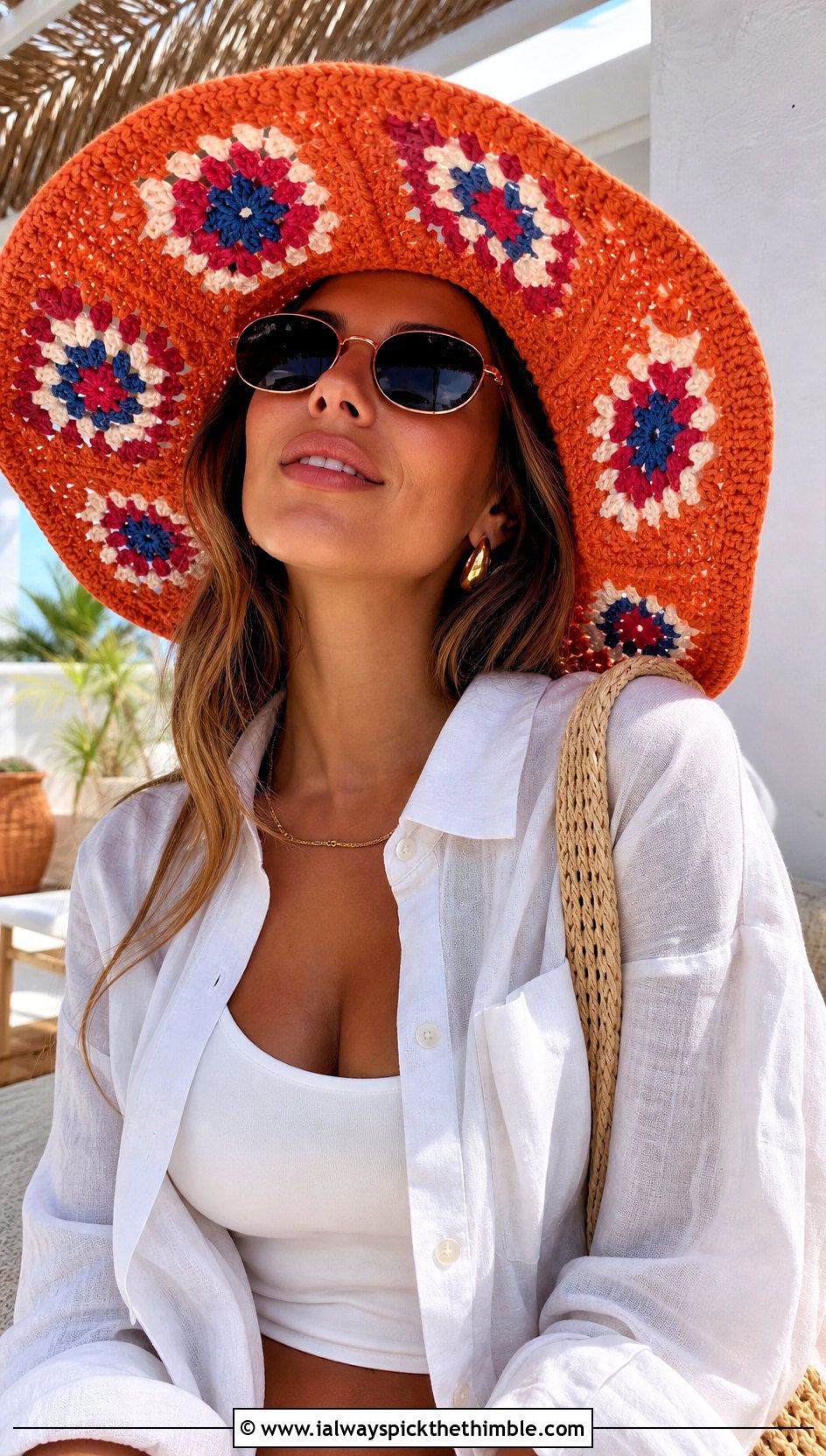 Wide Brim Granny Square Hat With Linen Co Ord - 25 granny square hat outfit ideas