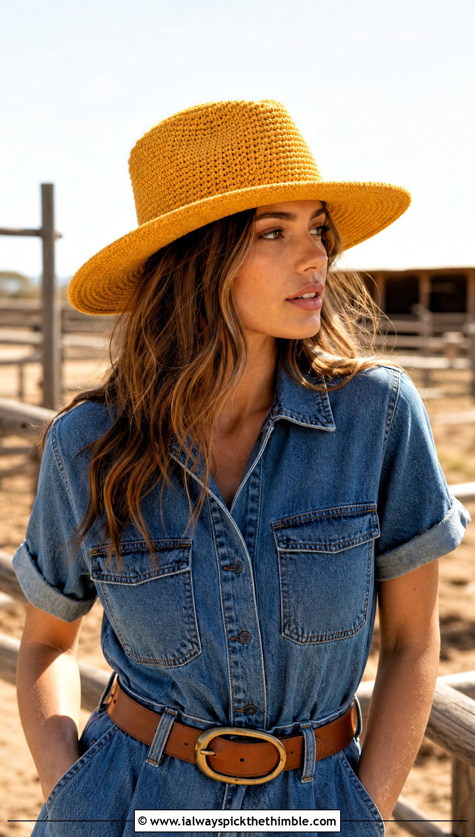 Wide Brim HDC Fedora With Denim Jumpsuit And Boots - 20 hdc crochet hat outfit ideas