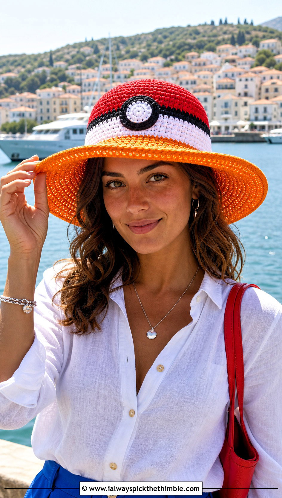 Wide Brim Pokeball Crochet Sun Hat With Linen Outfit - 20 Pokeball Crochet Hat outfit ideas