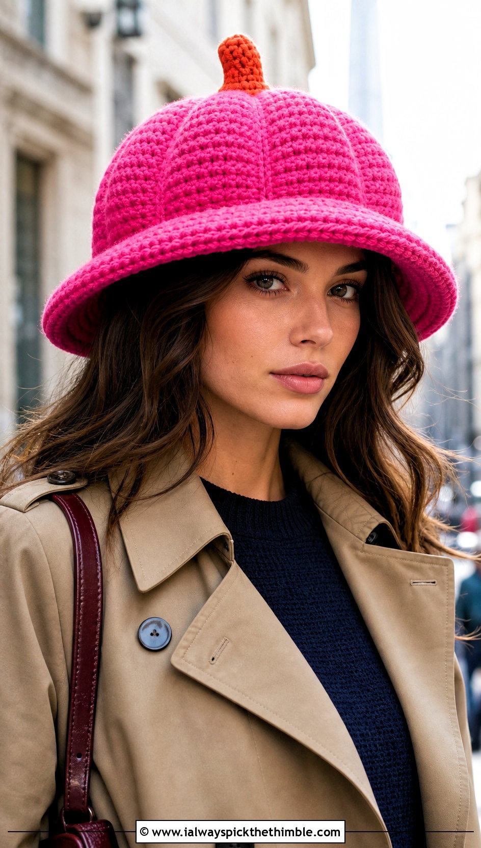Wide Brim Pumpkin Bucket Hat With Trench Coat - 20 crochet pumpkin bucket hat outfit ideas