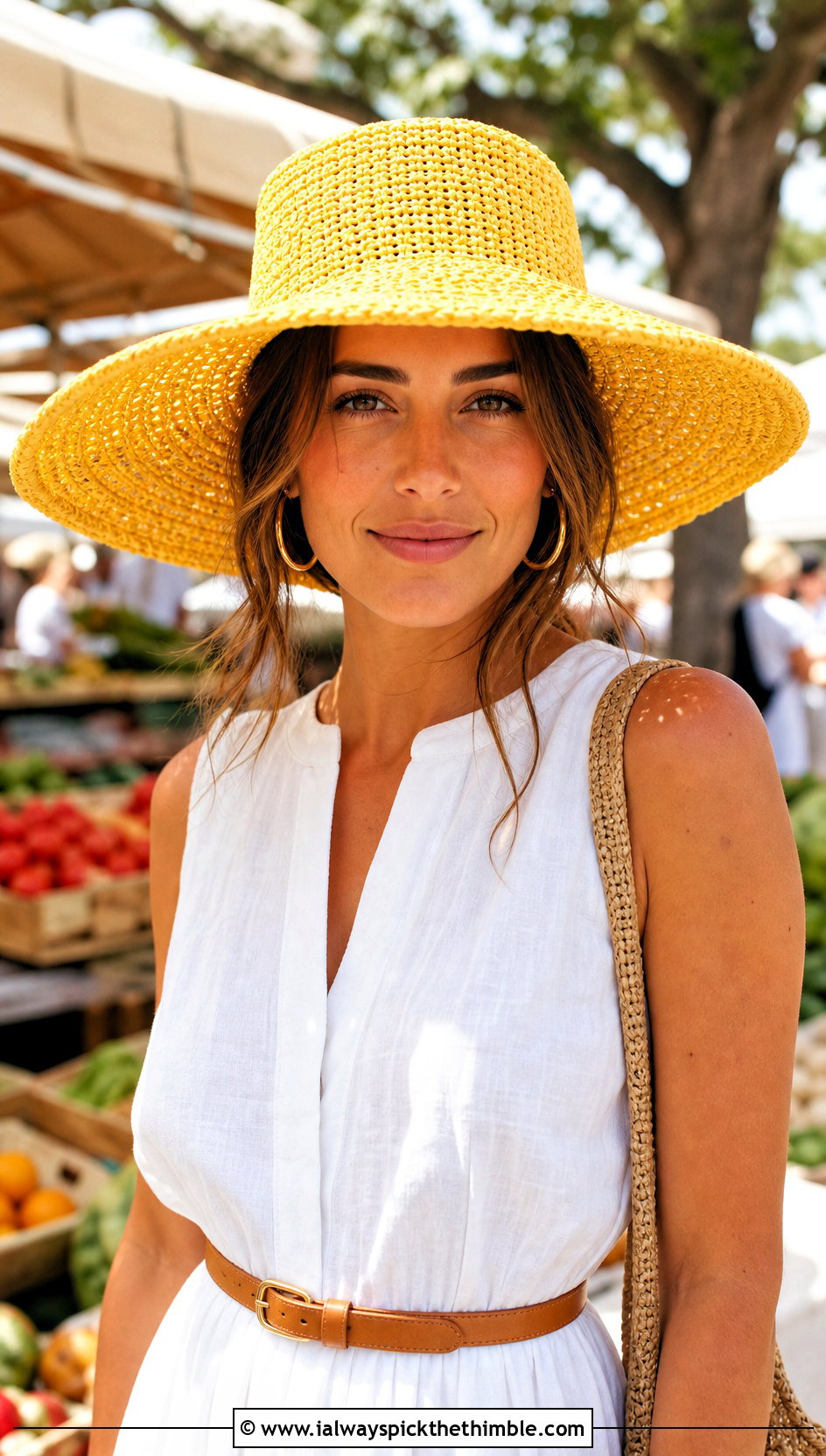 Wide Brim Raffia Crochet Sun Hat With Linen Dress - 25 crochet sun hat outfit ideas