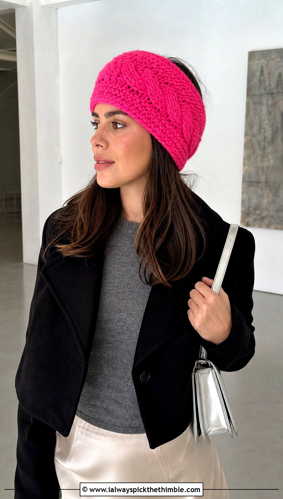 Wide Cable Crochet Headband With Satin Skirt And Knit Top - 15 cable crochet headband outfit ideas
