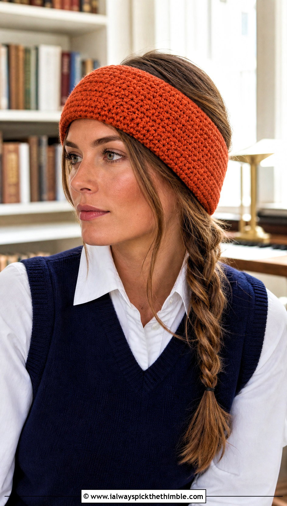Wide Crochet Ear Warmer With Sweater Vest - 25 crochet ear warmers outfit ideas