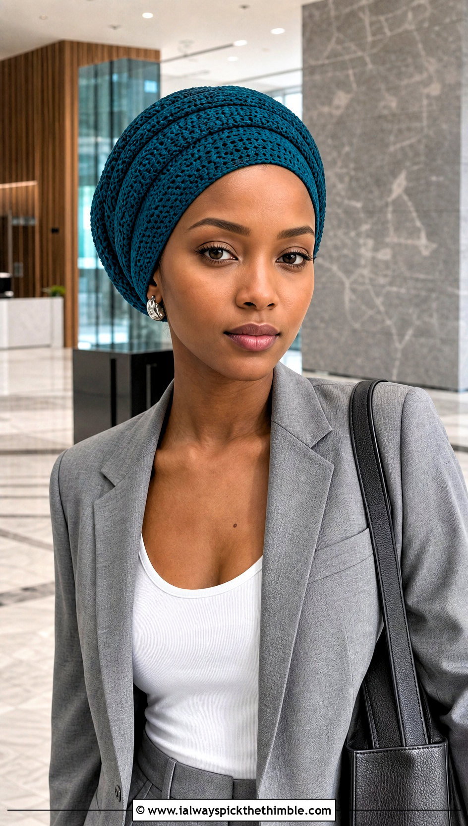Wide Crochet Head Wrap With Blazer And Trousers - 20 crochet hair wraps outfit ideas