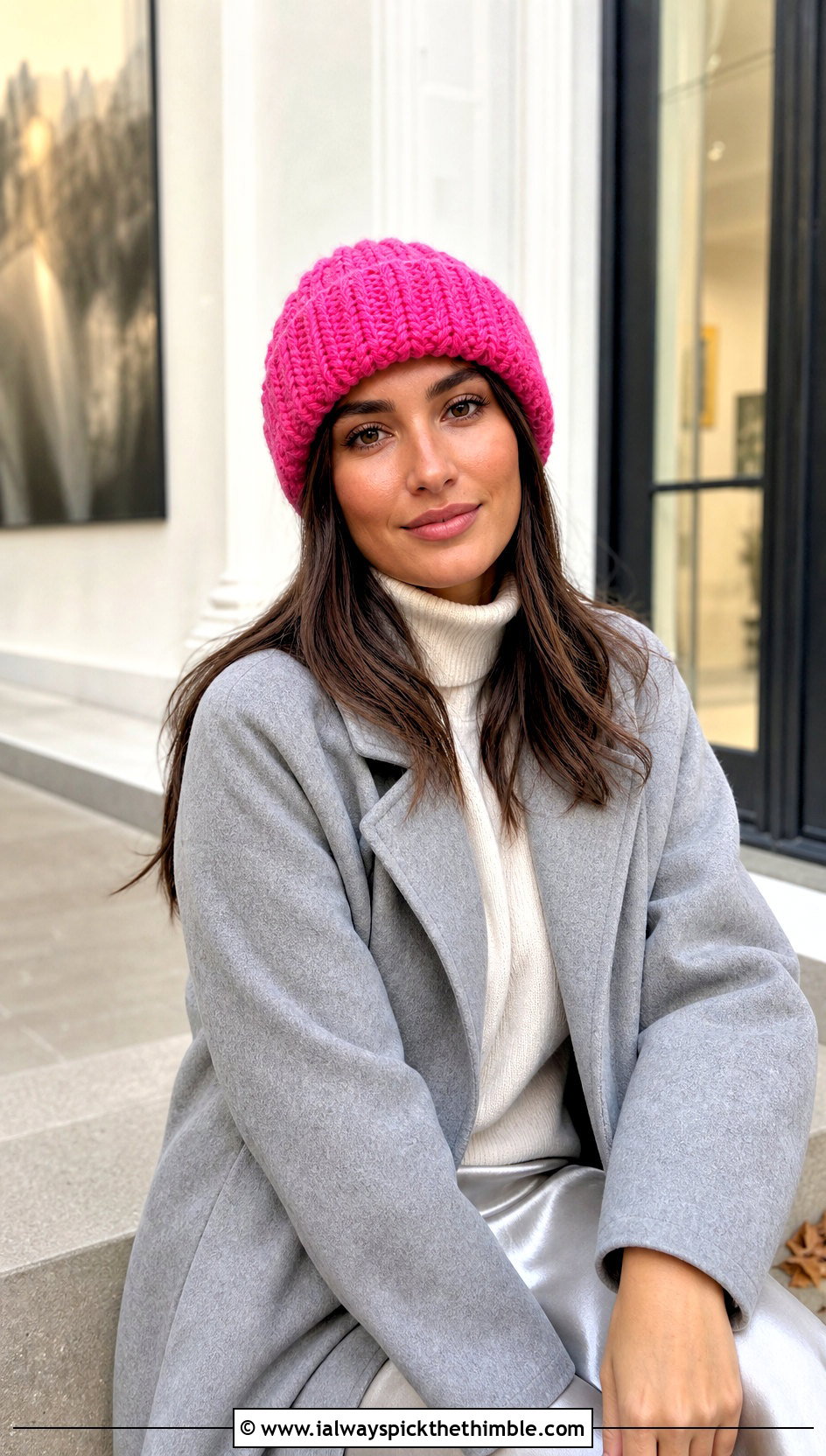 Wide Cuff Ribbed Crochet Beanie With Wool Coat - 25 ribbed crochet hat outfit ideas
