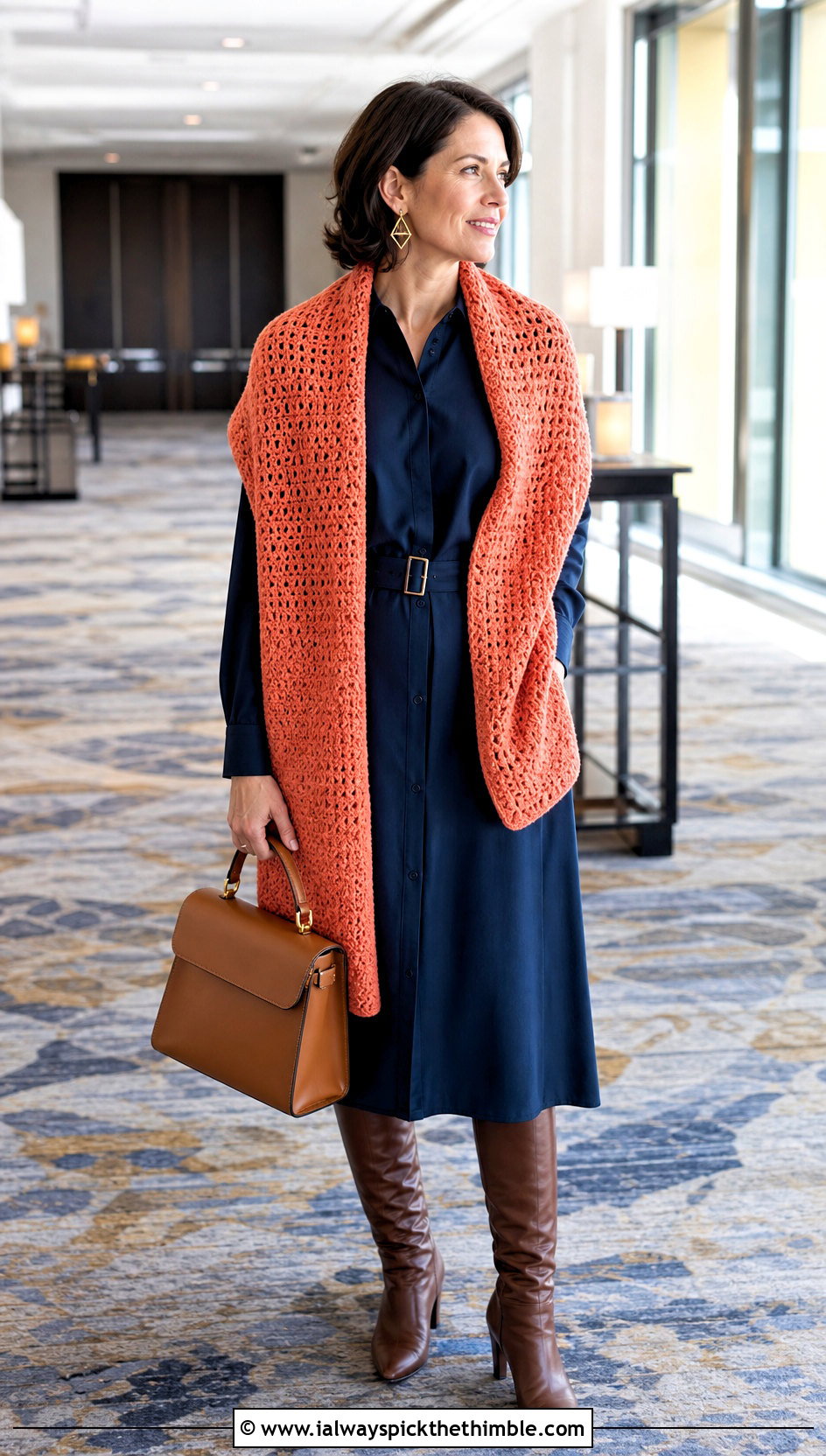 Wide Half Double Crochet Scarf With Shirt Dress - 20 Half Double Crochet Scarf outfit ideas