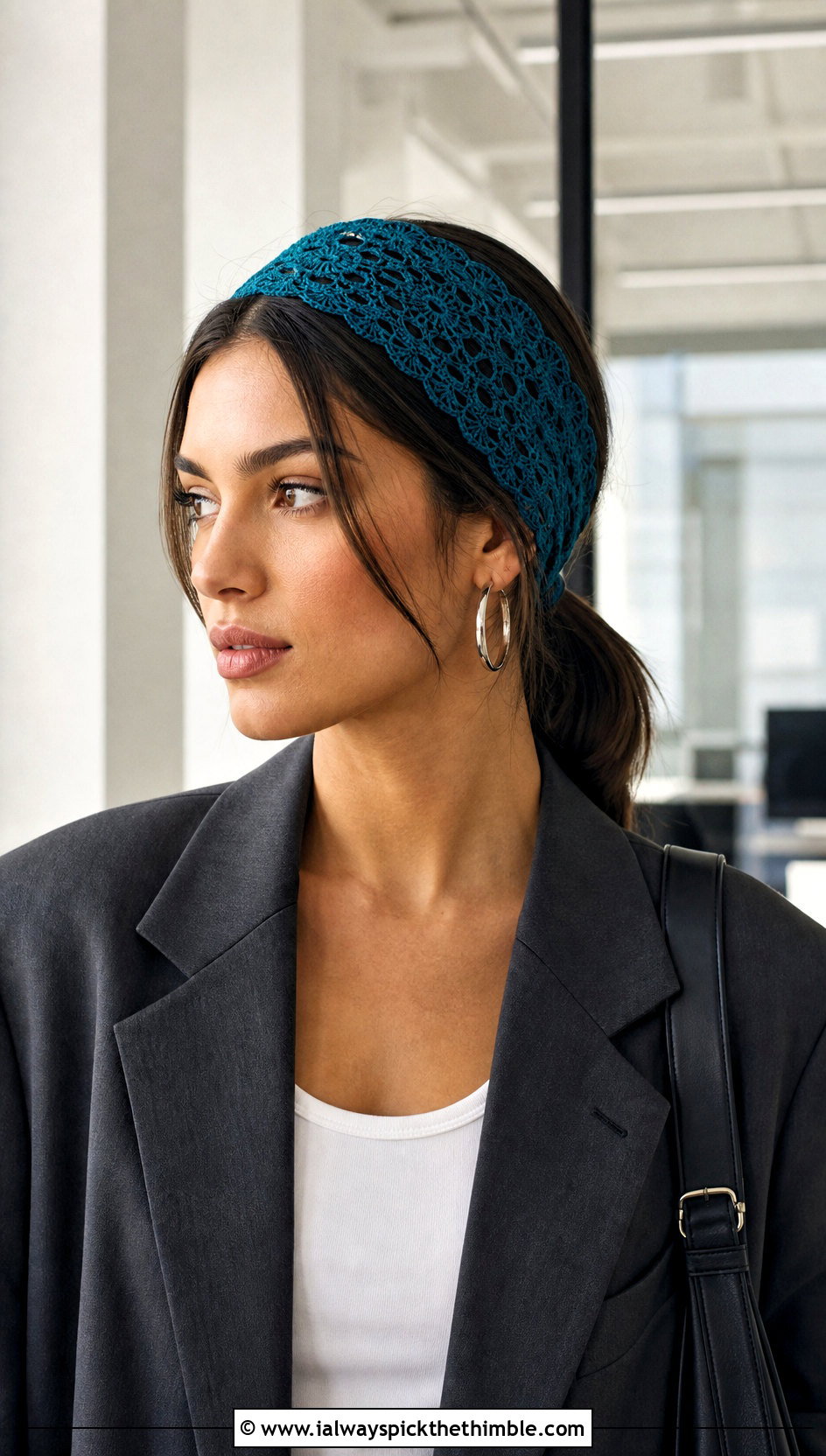 Wide Lace Crochet Hippie Headband With Blazer - 20 crochet hippie headband outfit ideas