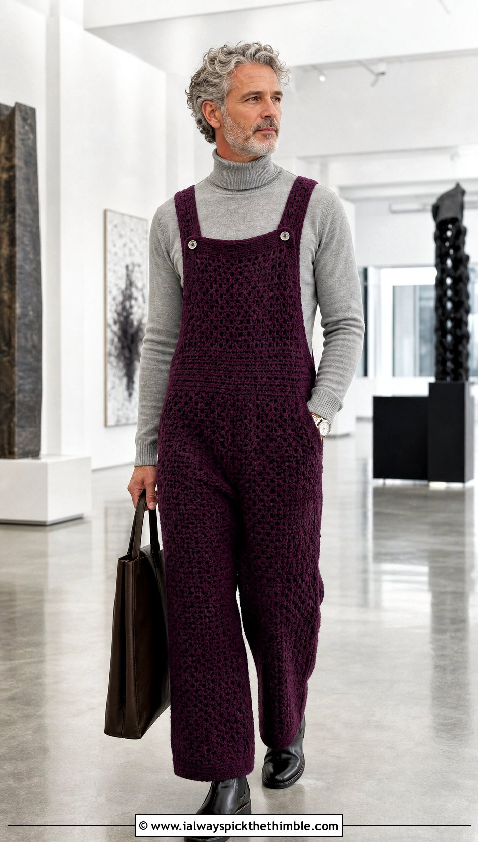 Wide Leg Crochet Overalls With Turtleneck - 15 crochet overalls men outfit ideas
