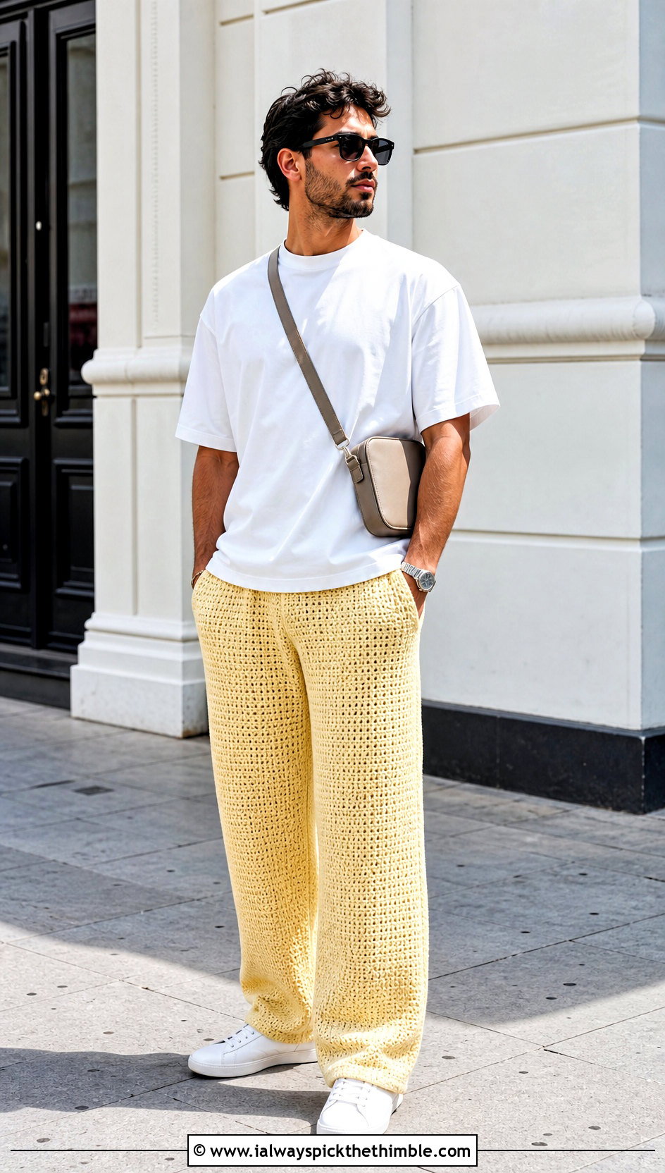 Wide Leg Crochet Pants With White T Shirt - 25 crochet pants men outfit ideas