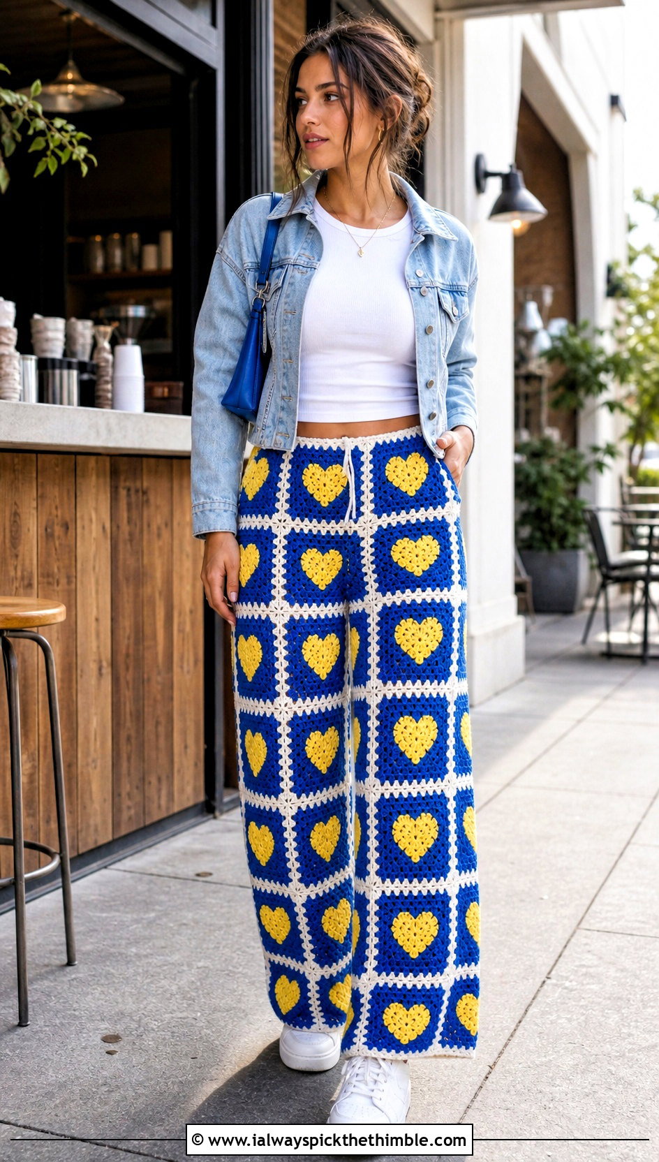Wide Leg Heart Granny Square Pants With Baby Tee - 20 heart granny square pants outfit ideas