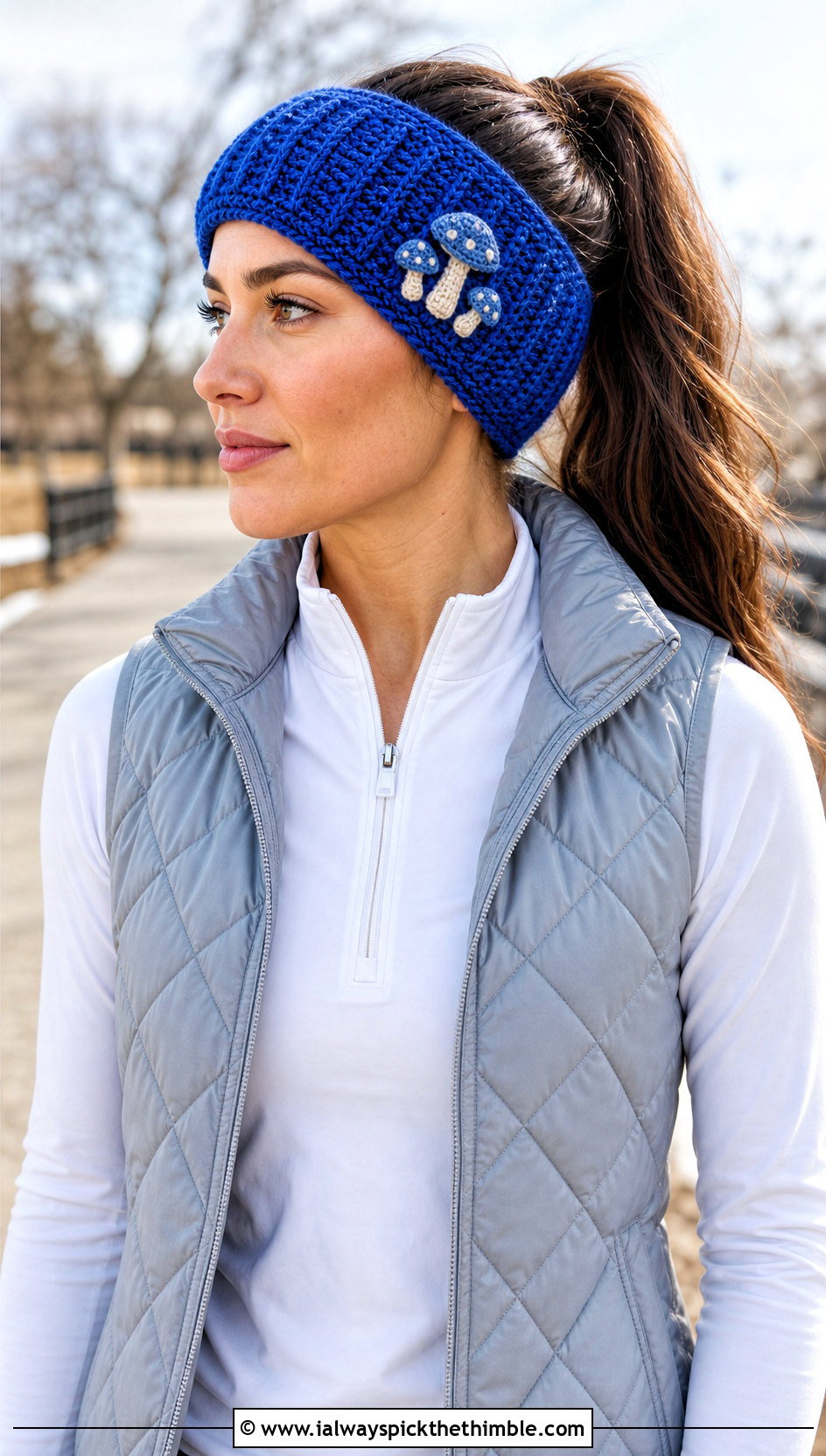 Wide Mushroom Ear Warmer Headband With Athleisure - 20 Crochet Mushroom Headband outfit ideas