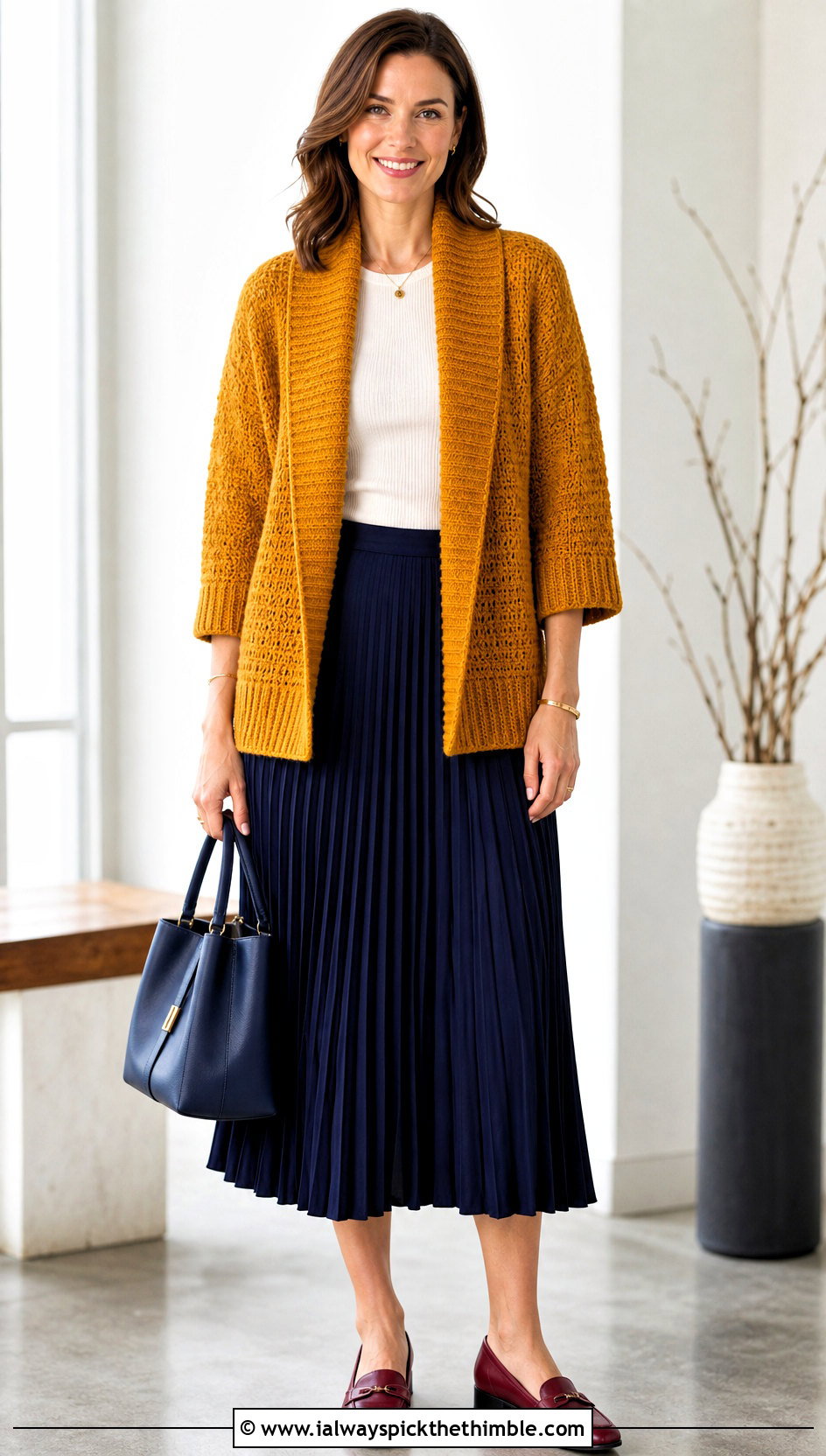 Wide Rib Collar Habitat Crochet Cardigan With Pleated Midi Skirt - 20 Habitat Crochet Cardigan outfit ideas
