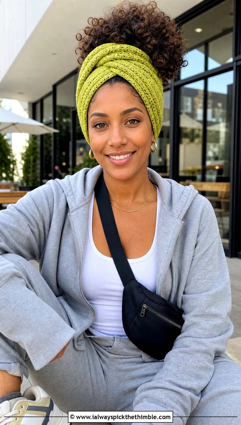 Wide Ribbed Crochet Hair Wrap With Matching Tracksuit - 25 crochet hair wrap outfit ideas