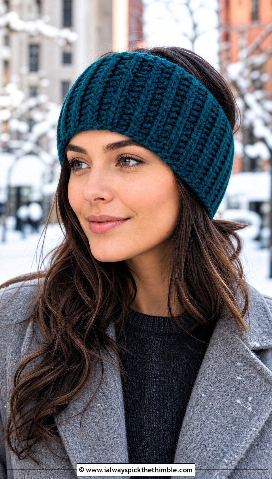 Wide Ribbed Crochet Headband With Sweater And Jeans - 25 crochet hair accessories head bands outfit ideas