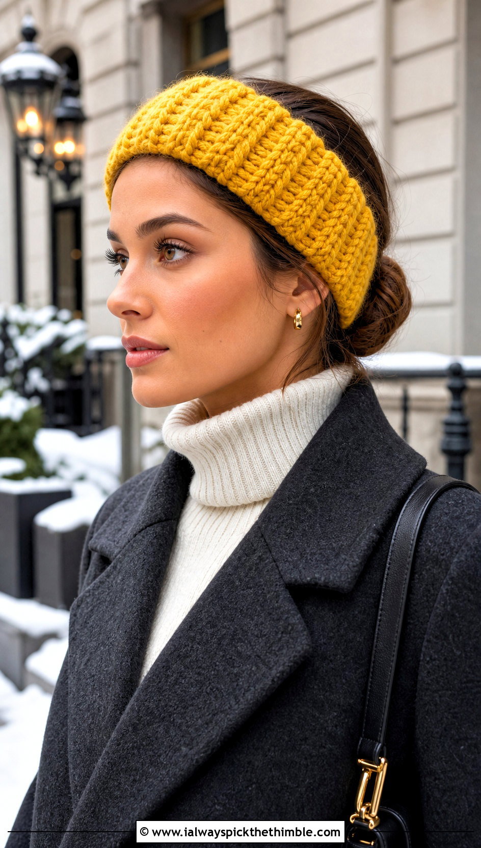 Wide Ribbed Crochet Headband With Wool Coat - 15 Cozy Ribbed Crochet Headband outfit ideas
