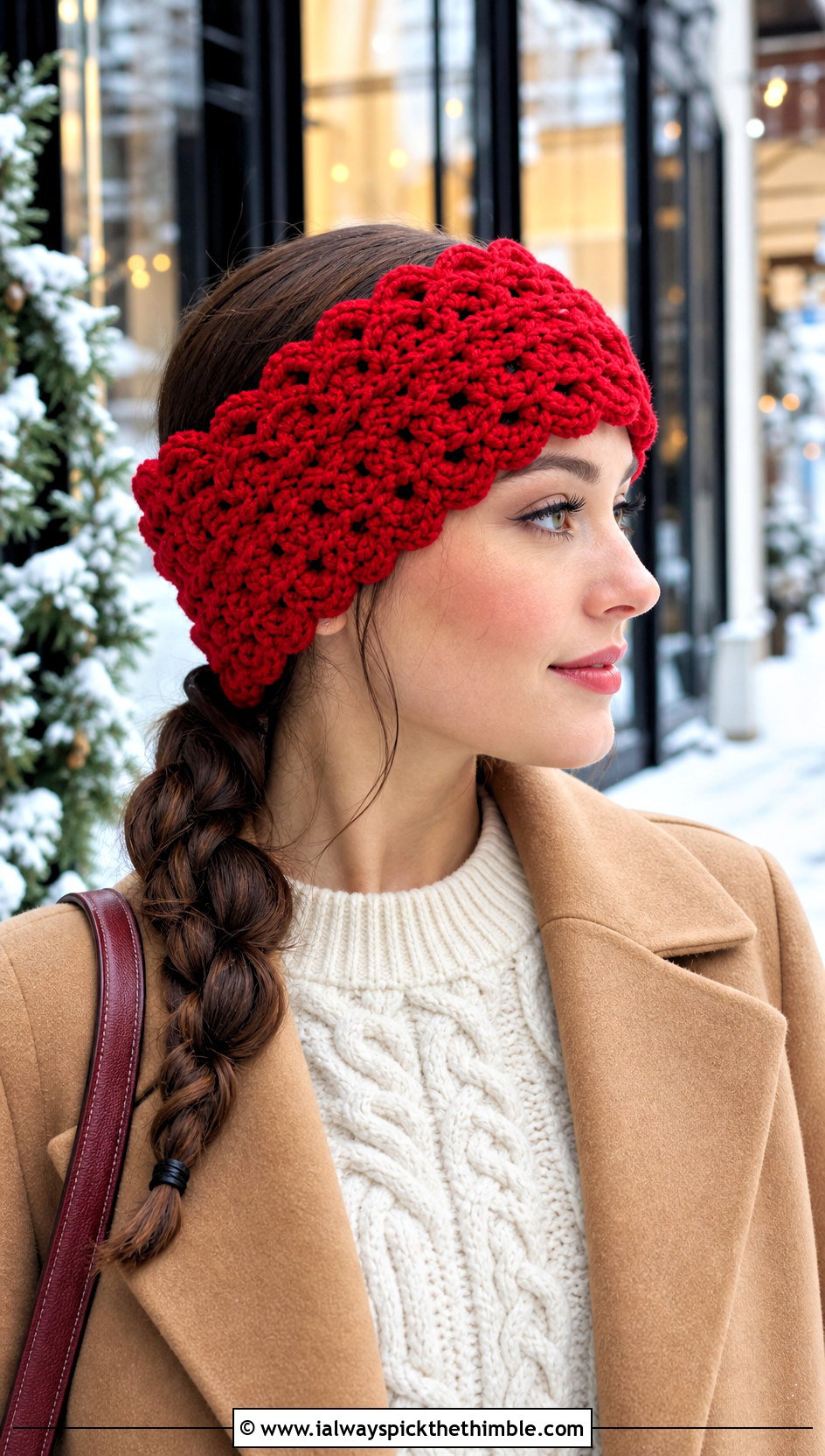 Wide Shell Crochet Mermaid Headband With Wool Coat - 20 Crochet Mermaid Headband outfit ideas