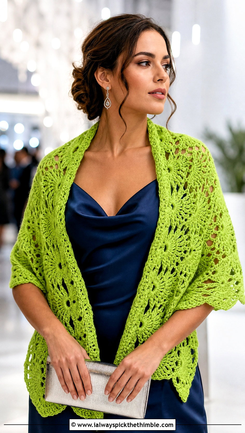 Wide Shell Stitch Wrap Scarf With Slip Dress And Mules - 20 Shell Crochet Scarf outfit ideas