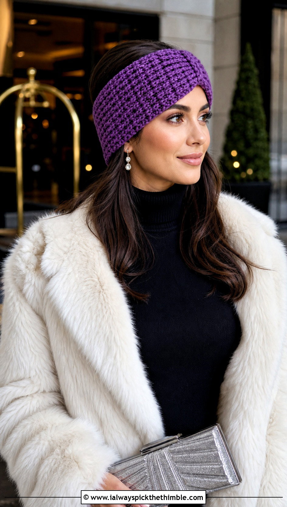Wide Tunisian Crochet Earwarmer With Faux Fur Coat - 15 Tunisian Crochet Earwarmer outfit ideas