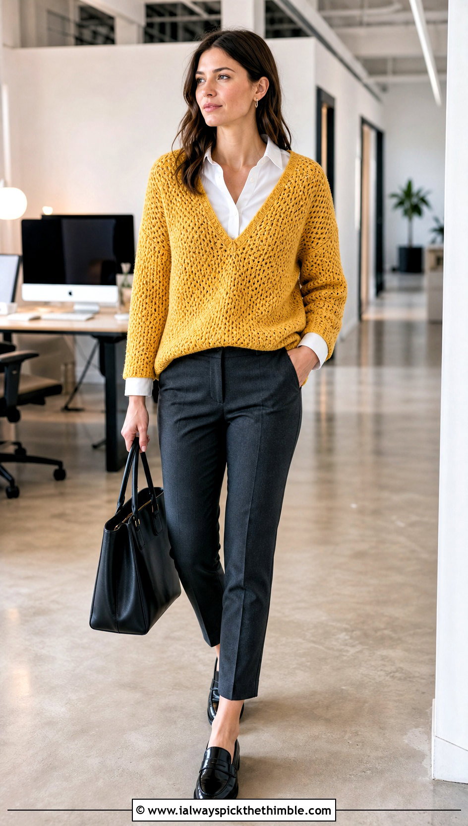 Wide V Neck Crochet Sweater With Collared Shirt - 15 Crochet Wide Neck Sweater outfit ideas