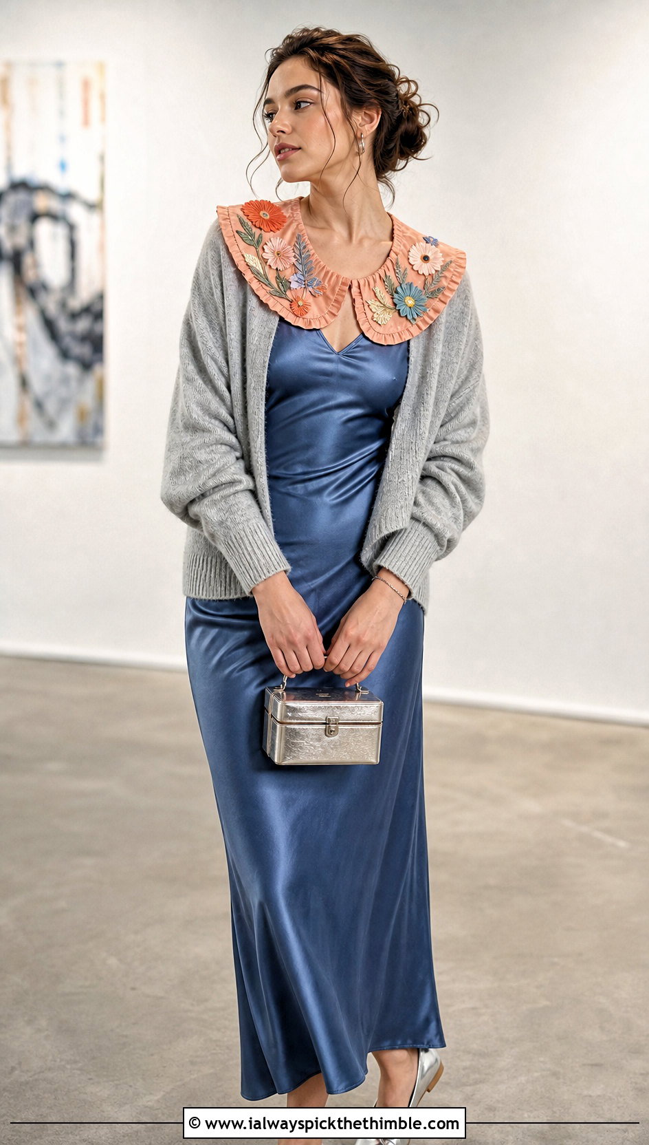 Wildflower Yoke Collar With Satin Slip Dress - 15 handmade floral crochet collar outfit ideas