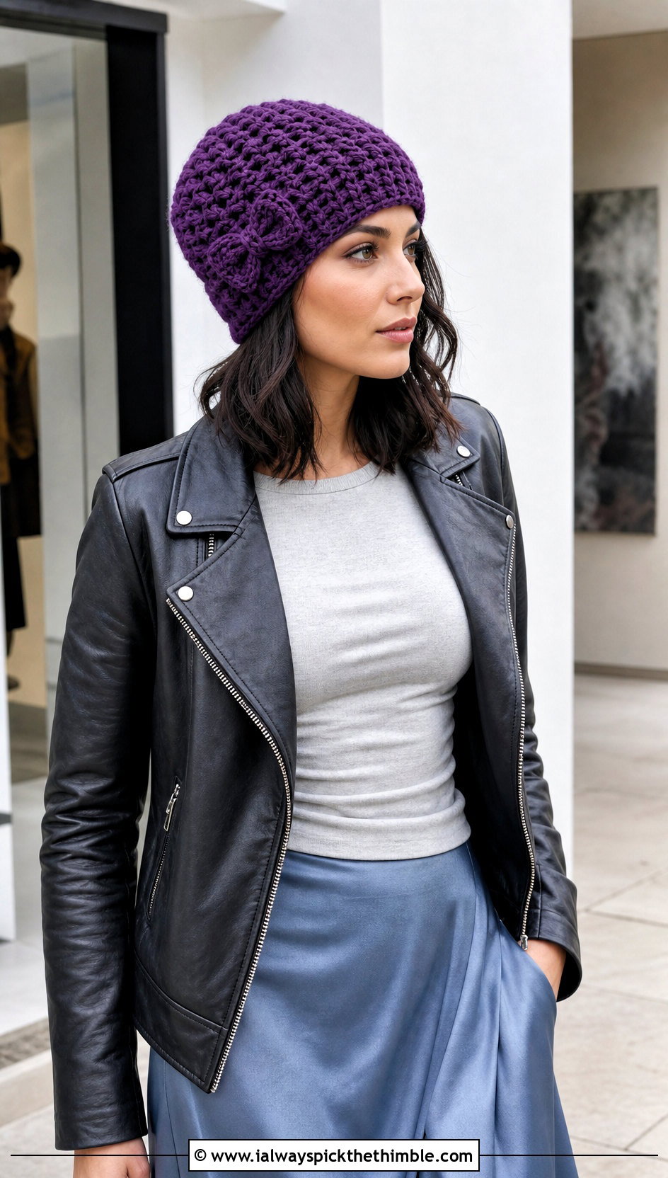 Willow Beanie With Leather Jacket And Satin Skirt - 15 Willow Beanie By Crochet By Jennifer outfit ideas