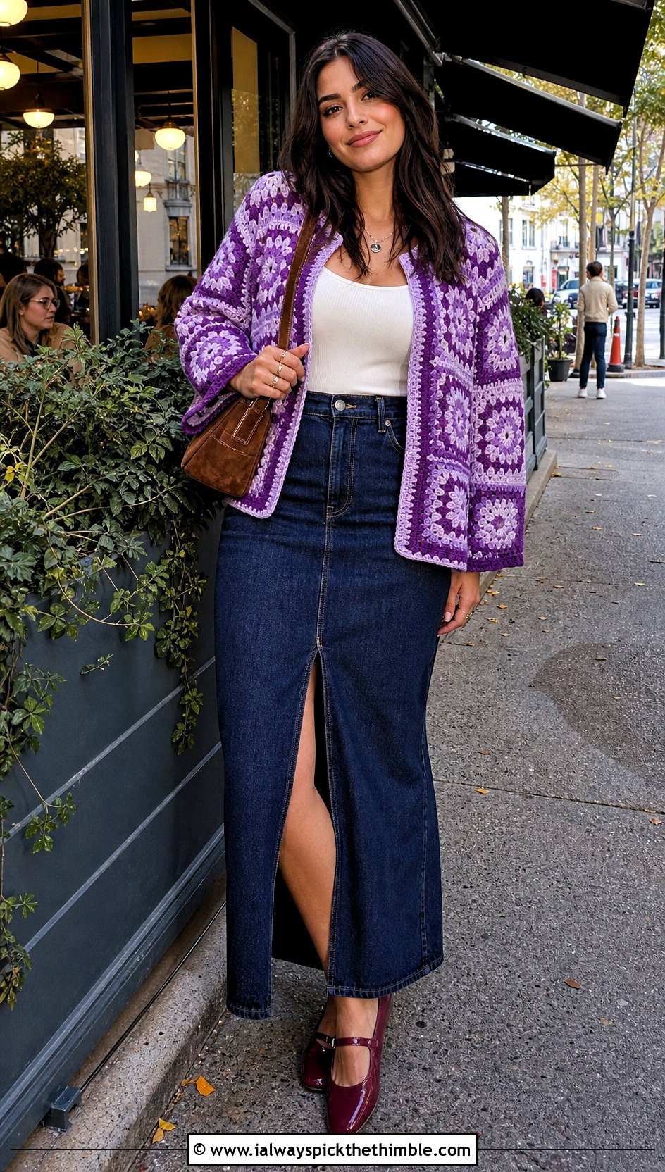 Willow Granny Square Cardigan With Denim Maxi Skirt - 25 Willow Granny Square Cardigan outfit ideas