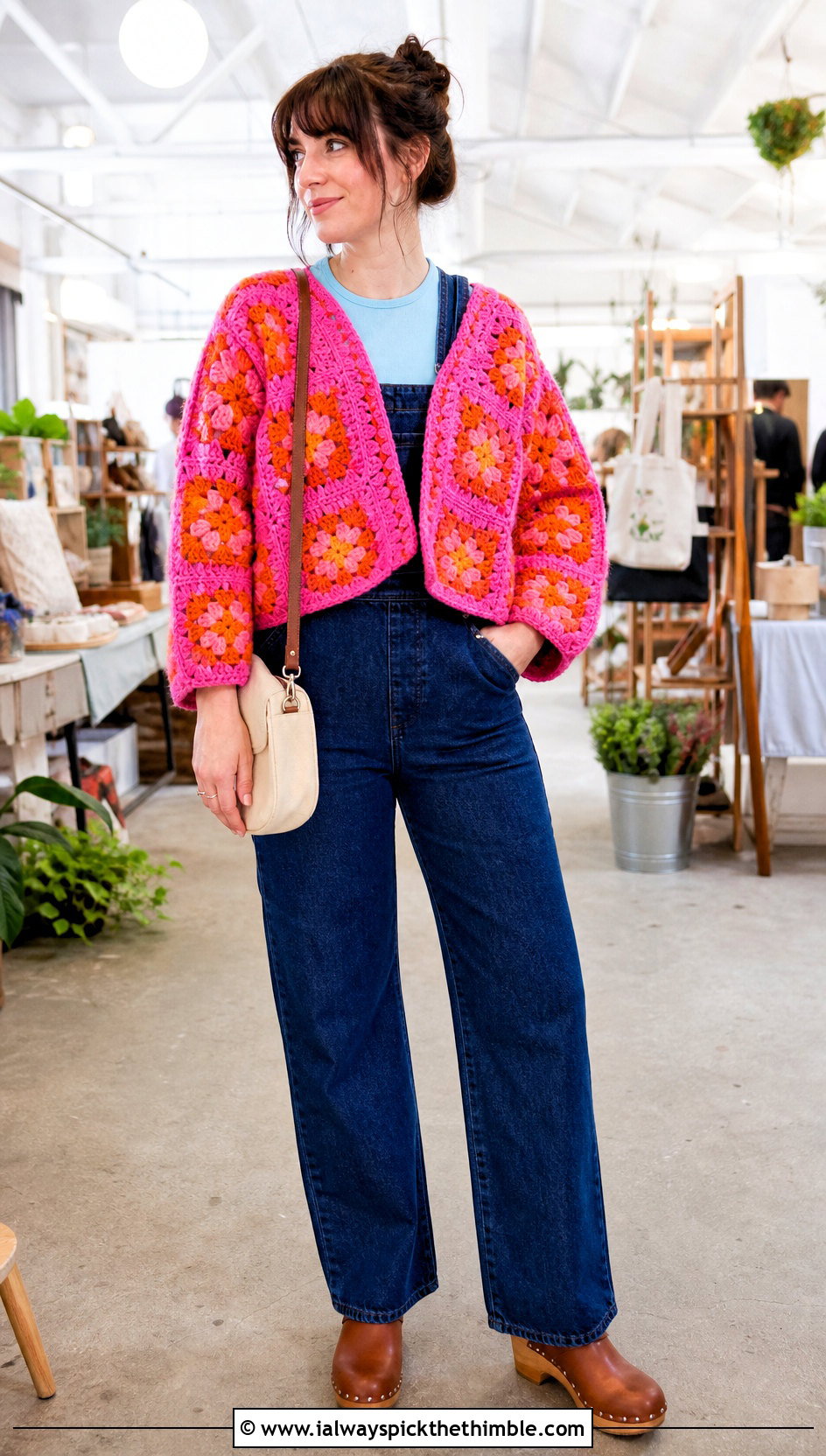 Willow Granny Square Cardigan With Denim Overalls - 25 Willow Granny Square Cardigan outfit ideas