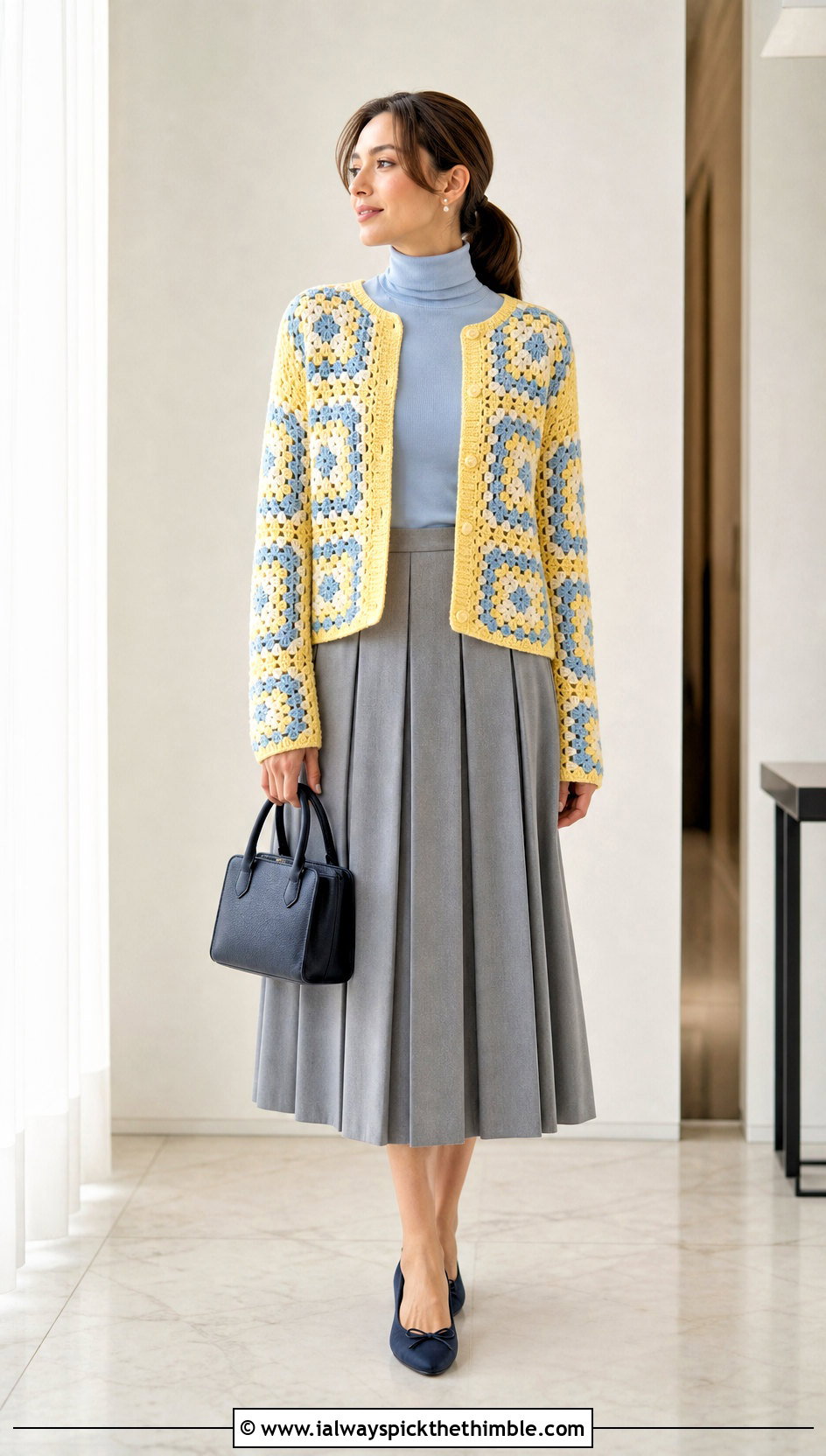 Willow Granny Square Cardigan With Pleated Midi Skirt - 25 Willow Granny Square Cardigan outfit ideas